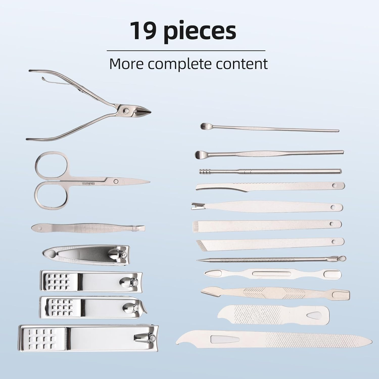 19 Pieces Manicure Set ，Nail Clippers Pedicure Kit，Stainless Steel Manicure Kit，Professional Grooming Kit，Nail Care Tools with Luxurious Travel Case (Black) image number 3