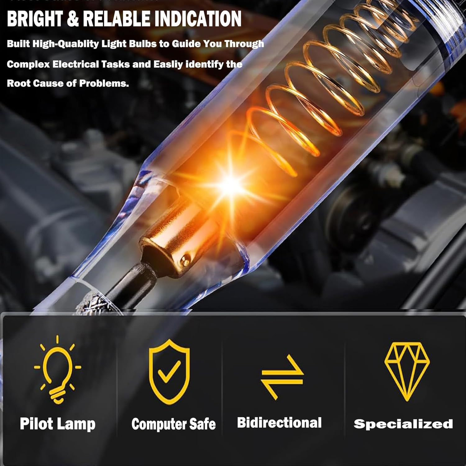 Test Light Automotive, Auto Car Truck Voltage Circuit Tester 6-24V DC Tester with Indicator Bulb & 96Cm Wire Vehicle Volt Probe Pen for Car, Truck, Vehicles image number 4