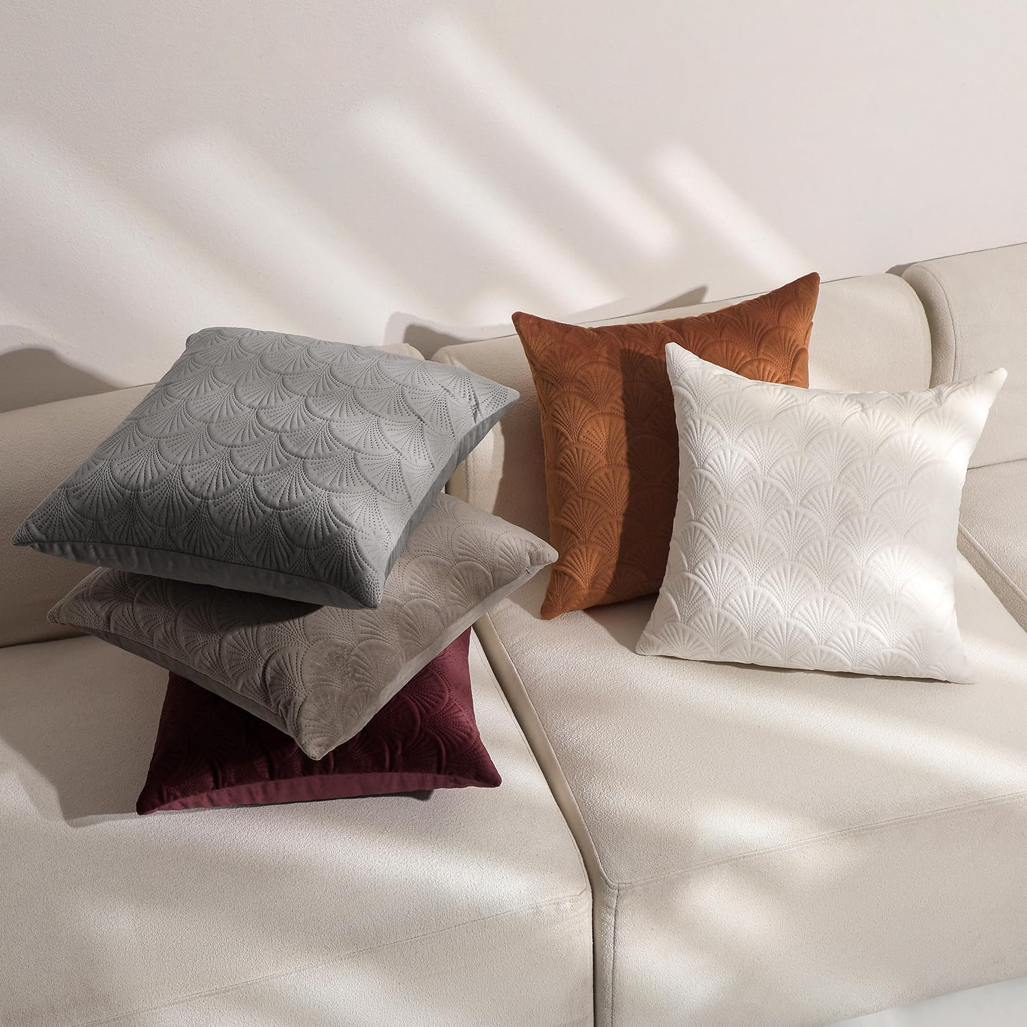 Pack of 2 Velvet Decorative Throw Pillow Covers, Embossed Patterned Couch Cushion Covers Soft Solid Cushion Cases with Invisible Zipper for Sofa Bed Living Room Car Chair Couch Farmhouse Home Decor image number 6