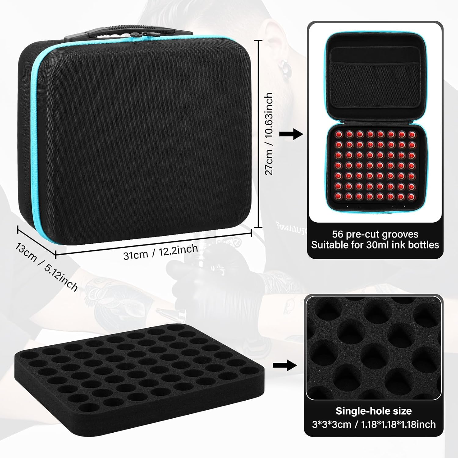 EVA 56 Slot Alcohol Ink Storage Case, Organized Storage Ink Paint Organizer, Easy to Access, with Shockproof Foam Padding, Alcohol Paint Organizer, Portable Hard Shell Box, Large Capacity (Blue) image number 4