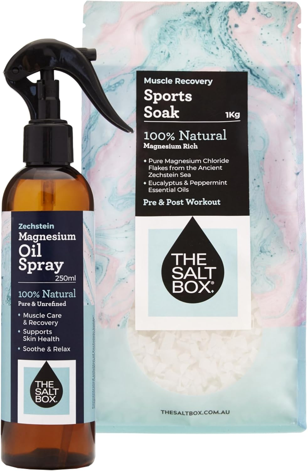 The Salt Box - 100% Natural Zechstein Magnesium Sport Recovery Pack with Oil Spray and Muscle Bath Soak Magnesium Supplement - Australian Owned