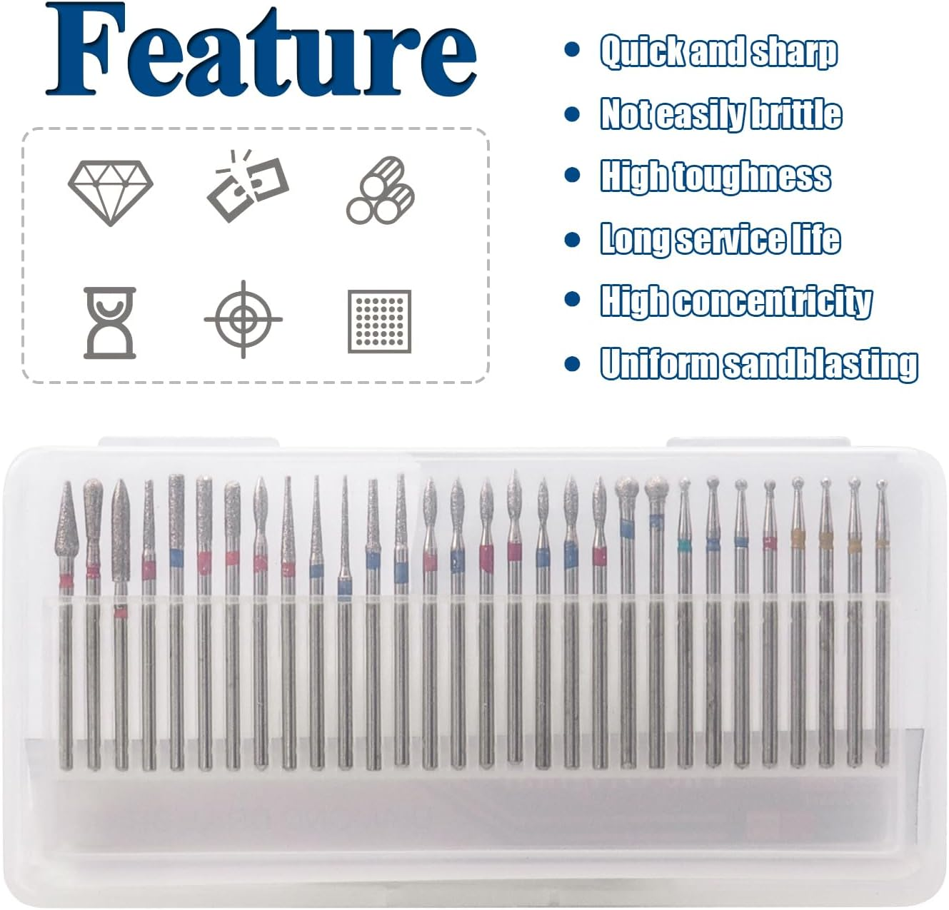 30 Pcs Nail Drill Bit Set Professional Diamond Nail Art Drilling Bits Cuticle Dead Skin Clean Nail Files Manicure Tools for Personal Manicure Pedicure Home Salon Use image number 1