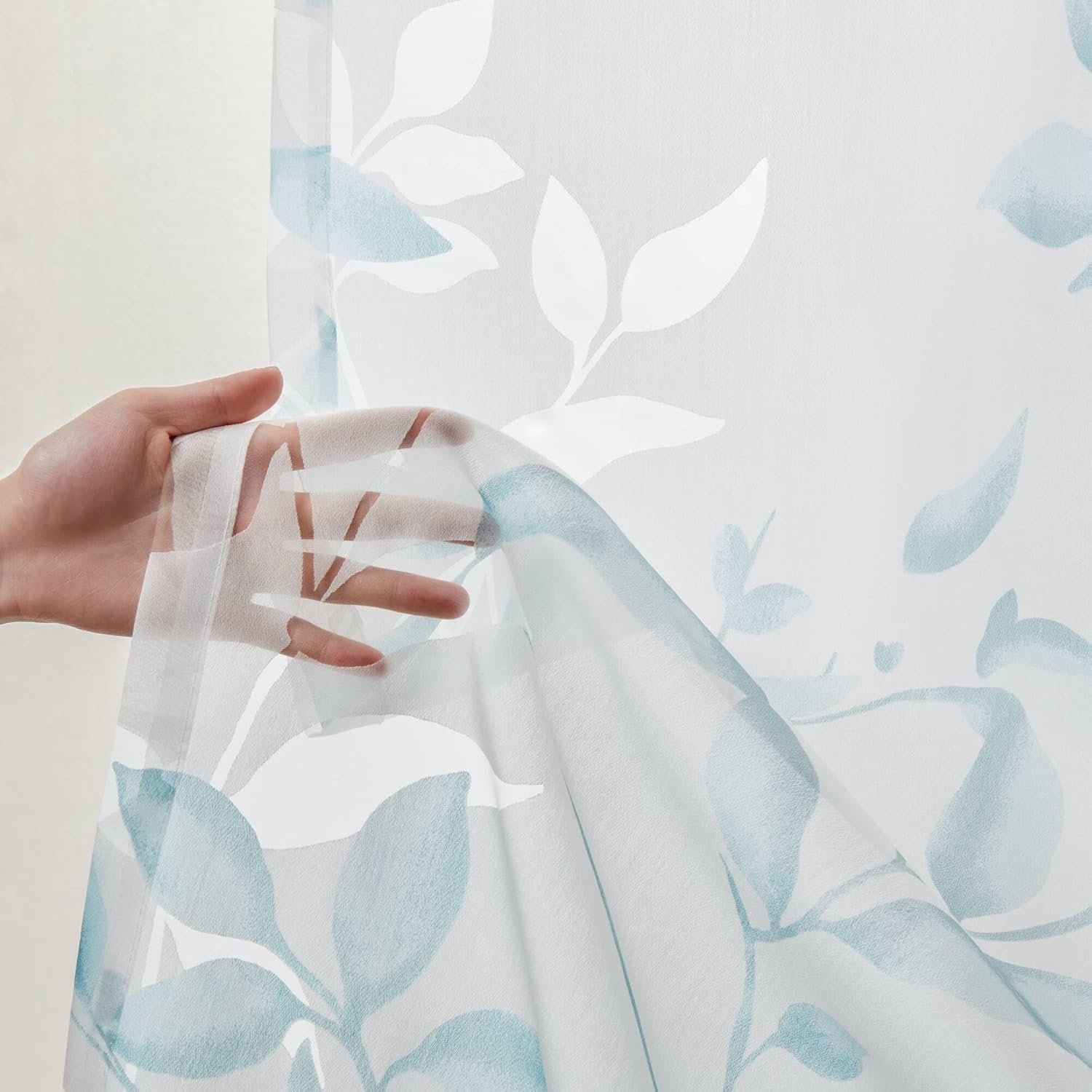 Madison Park Cecily Semi Sheer Single Panel Window Curtain Burnout Botanical Print, Easy to Hang, Fits up to 1.25" Diameter Rod, 50X84, Leaves Aqua image number 3