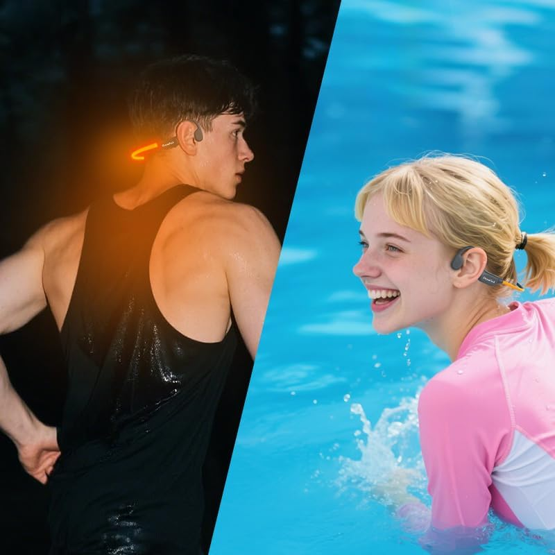 [2025 Upgraded] Chryzatech-X500 Sports Headphones | IPX8 Waterproof | LED Reflective Strips | Long Battery Life | Secure Fit&mdash;&mdash;Stay Safe in Water & at Night, Never Lose Your Rhythm