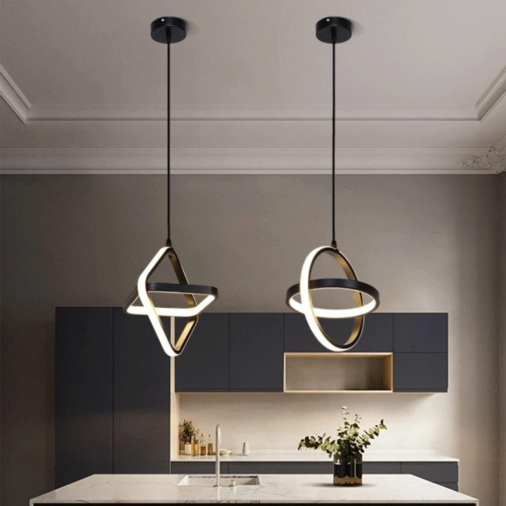 Modern Led Pendant Light,3-Color Dimmable Adjustable Hanging Chandelier for Dining Room Ceiling Lamp for Foyer Hallway Island Cafe-Black (Double Square-Black-New) image number 1