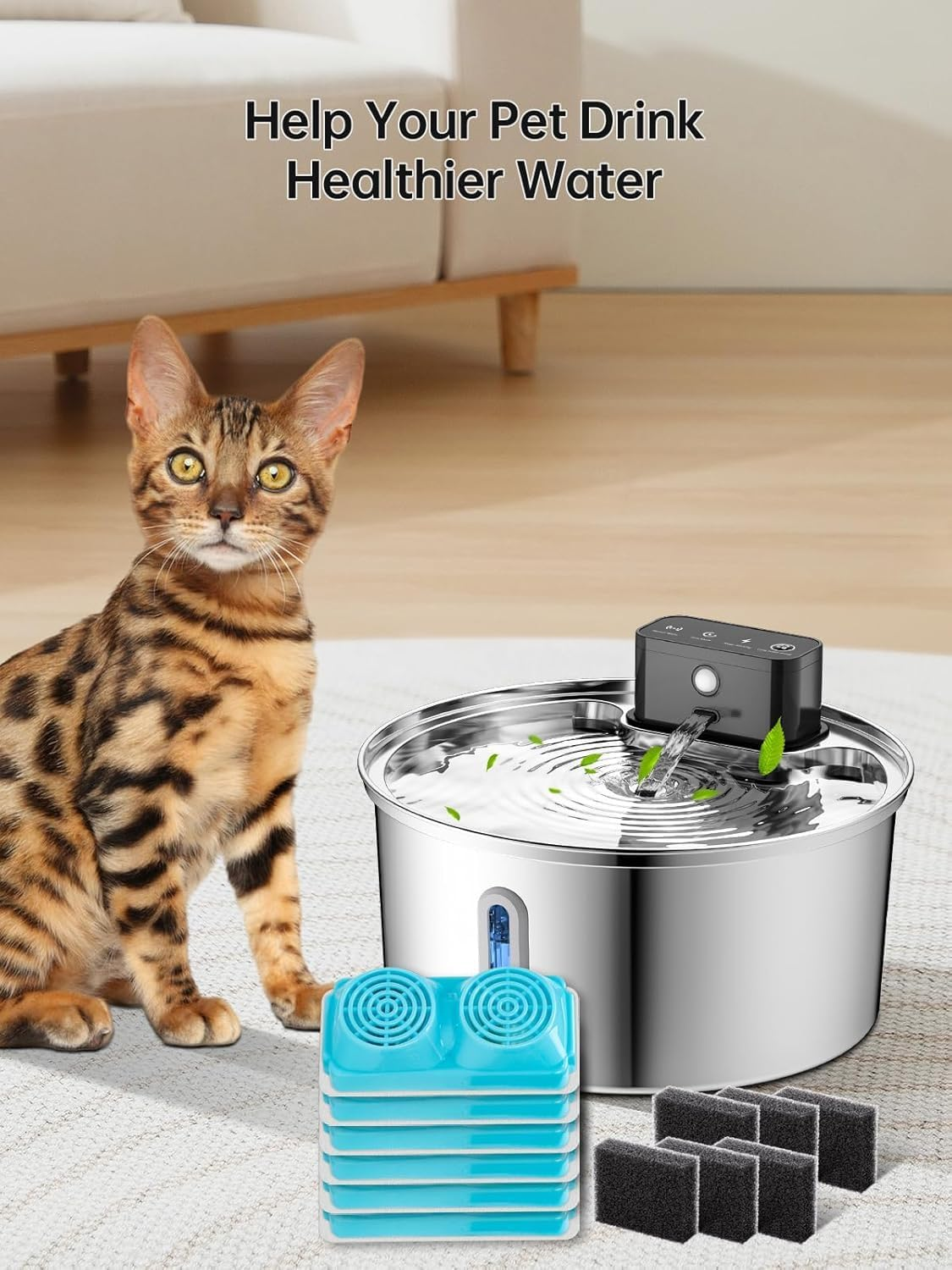 6Pcs Filter for 3.2L Wireless Rechargeable Sensor Cat Water Feeder Stainless Steel