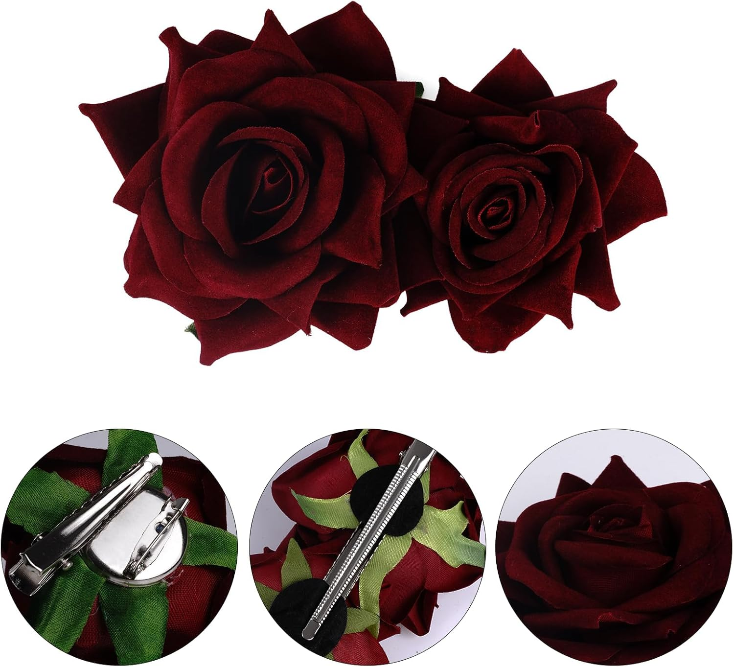 Pack of 3 Rose Hair Clips, Rose Flower Hair Clips, Red Rose Brooch Flower Clips, for Women, Girls, Party, Wedding, Valentine'S Day, Masquerade, Carnival (Dark Red) image number 6