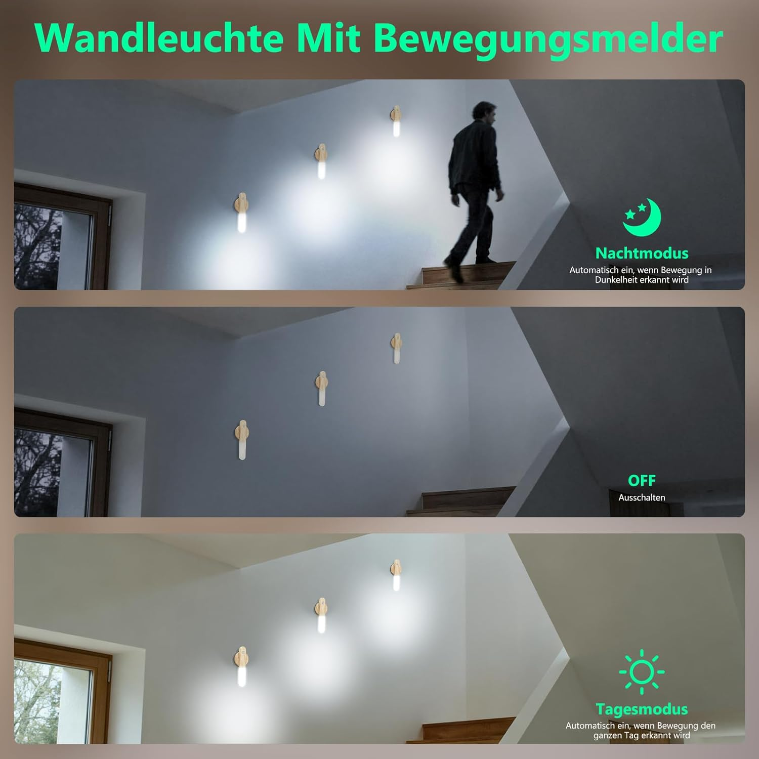 Toowell Wall Light without Power Connection Battery Wall Light with Motion Sensor Battery Wall Lamp Indoor Night Light with Motion Sensor image number 2