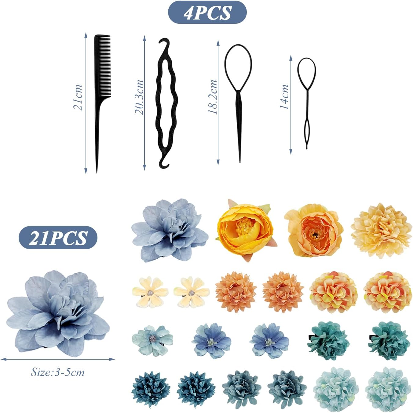 21 Flower Headpieces and 4 Pieces Hairpin, Hair Styling Accessories, Elee Floral Hairpin, Party Clothing Accessories