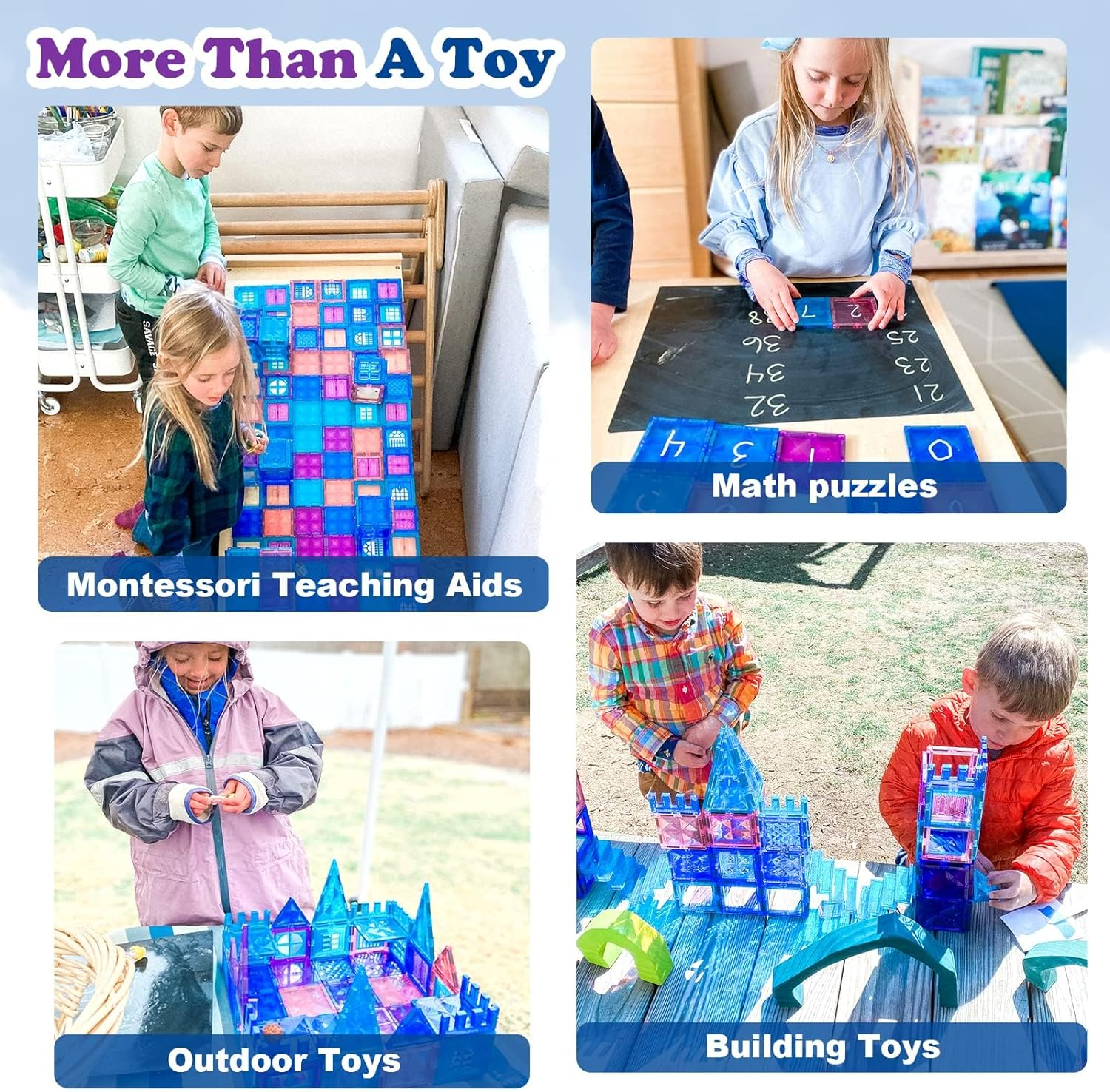 102Pcs Frozen Princess Castle Magnetic Tiles Building Blocks - 3D Diamond Blocks, STEM Educational Toddler Toys for Pretend Play, 4 Year Old Girl Birthday Gifts Kids Ages 3 5 6 7 8 image number 2