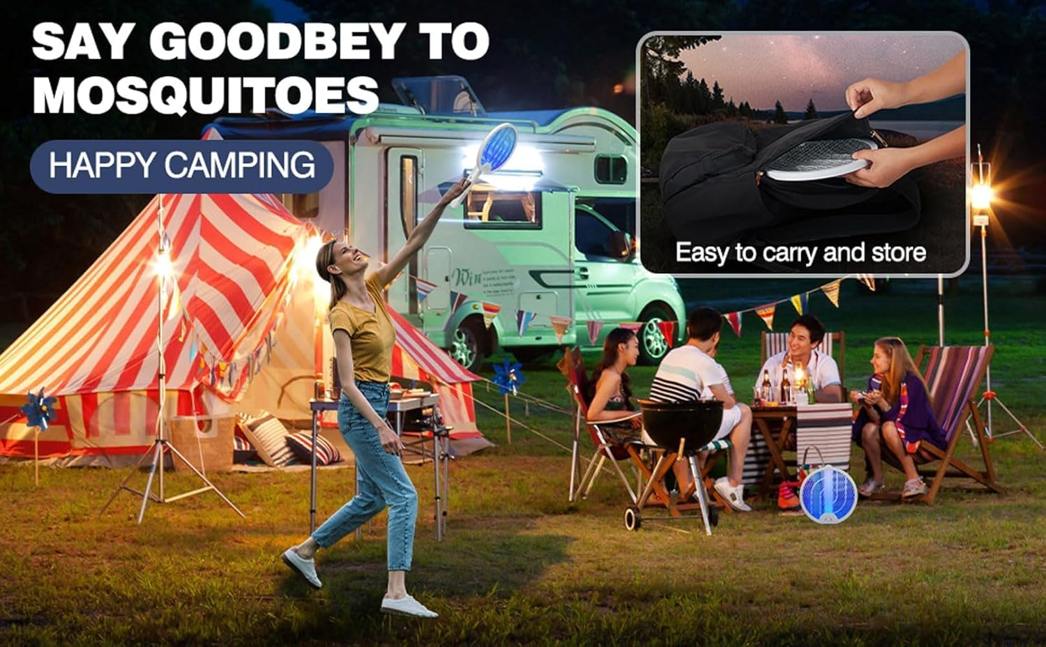 Electric Fly Swatter 3000V 2 in 1 Bug Zapper Racket Fly Killer Mosquitoes Trap Lamp Rechargeable with 1200Mah Battery for Indoor Home Office Backyard Patio Camping (1 Pack)-White