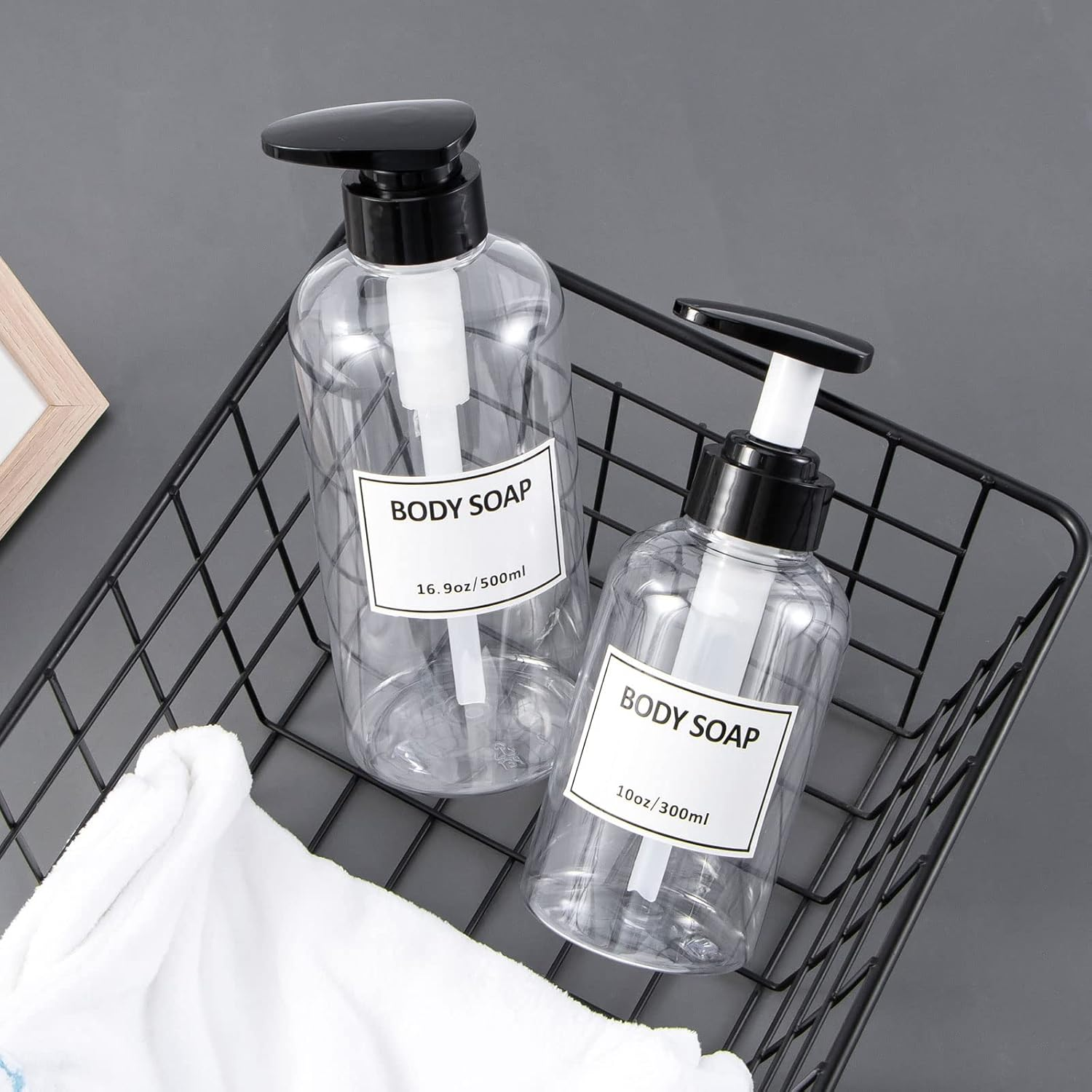 Yeeco Shampoo Pump Bottle, Clear Shampoo Bottles Dispenser with Waterproof Labels 16.9Oz/500Ml 3 Pack Refillable for Shampoo and Conditioner，Bathroom, Kitchen, Hotel image number 2