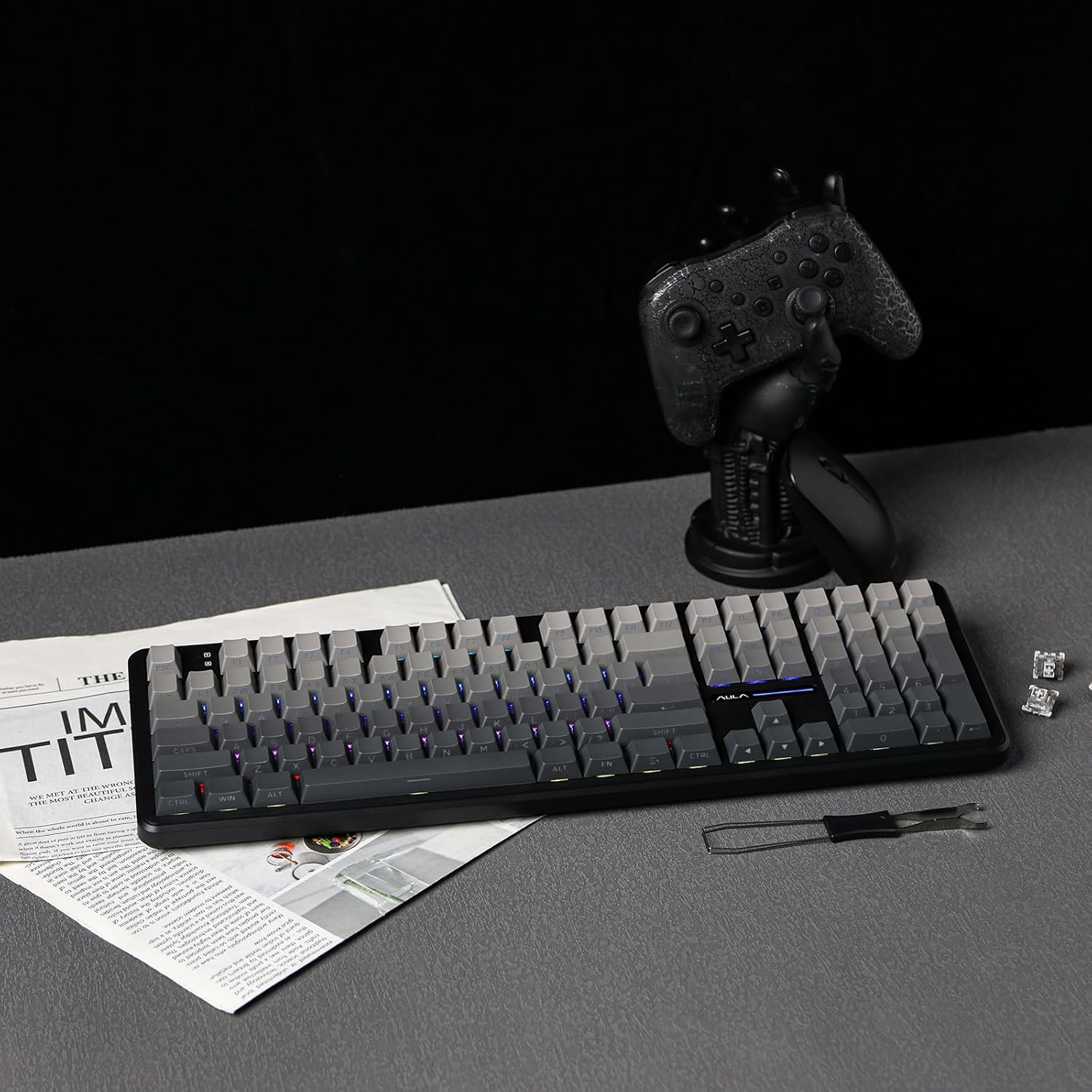 Mechlands Aula F108 Wireless Gaming Keyboard with Screen, 4000Mah Battery, Full Size Custom Gasket Mechanical Keyboard, Programmable 108 Keys, Hot-Swappable, for Win/Mac (Black Gradient) - Greyyellow image number 5