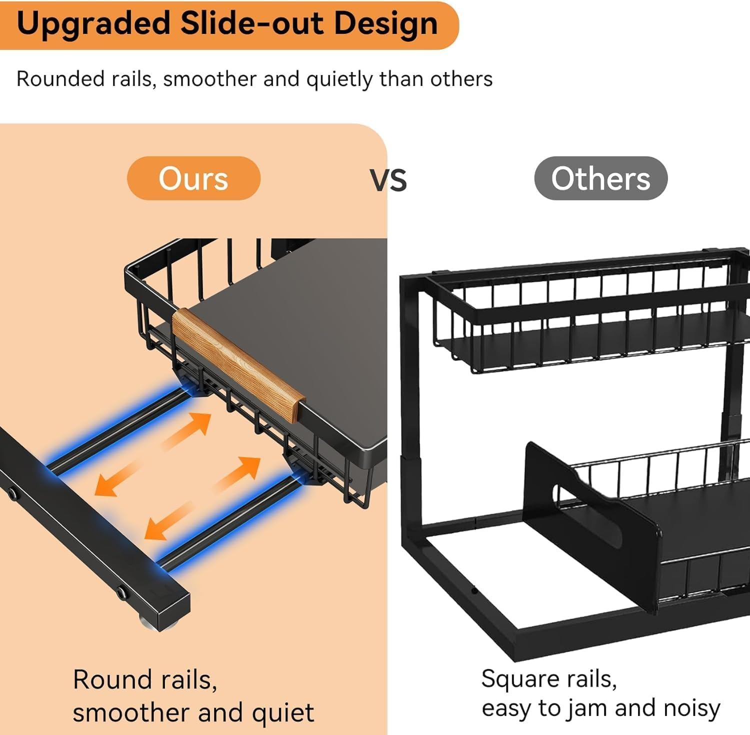 Under Sink Organizer, 2 Tier under Sink Organizers and Storage, Slide Out Pull Out Cabinet Organizer Shelf, Sliding Drawer for Kitchen Bathroom Pantry (Black -2 Pack) image number 3