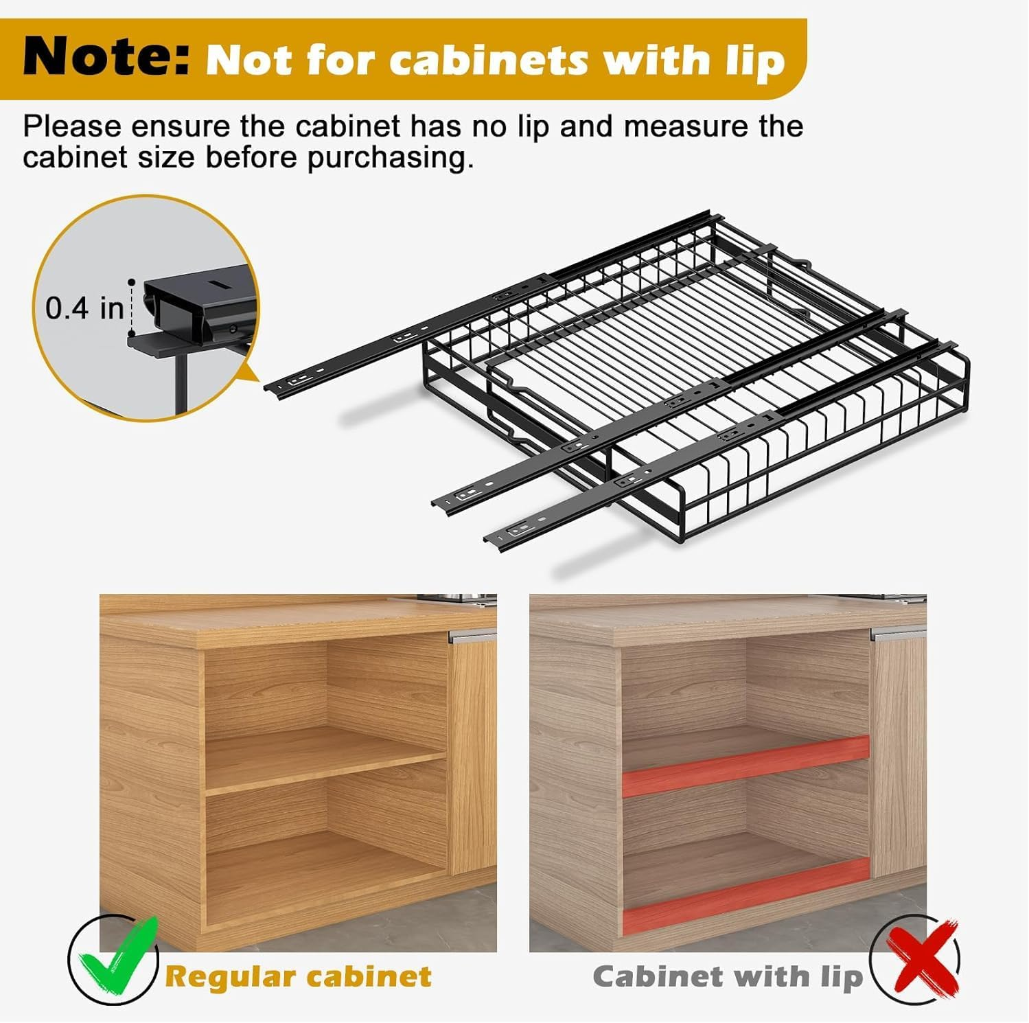Pull Out Cabinet Organizer, 2 Pack, Expandable 30-51 Cm Slide Out Drawers, 3 Slide Rails, Black