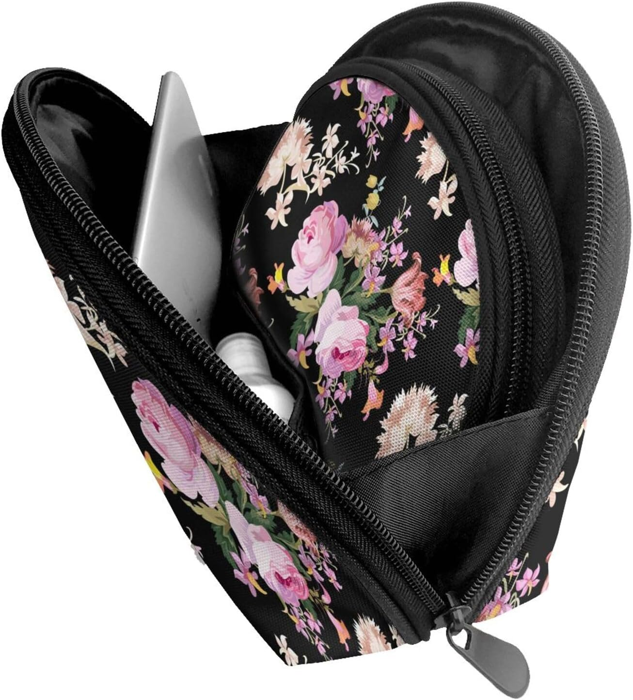 Cozimangoe Coin Pouch Makeup Bags Set, 2 Piece Shell Shape Cosmetic Bag with Pockets for Daily Travel Handbag Lipstick Keys Toiletry, Personalized Pink Roses Vintage on Nature Rose image number 4