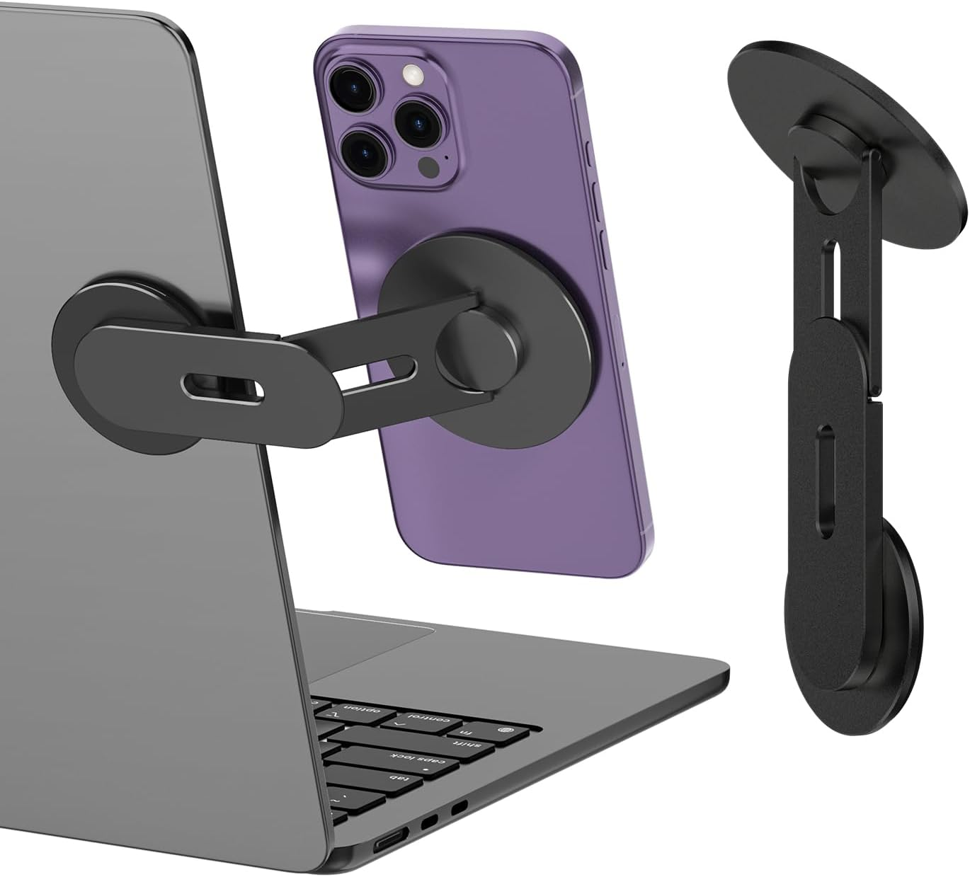 Cloudvalley 3D Rotating Magnetic Phone Stand, Adjustable Continuity Camera Mount Compatible with Iphone Magsafe Series & All Phones, Foldable Holder Bracket for Tesla Laptop Monitor, Grey