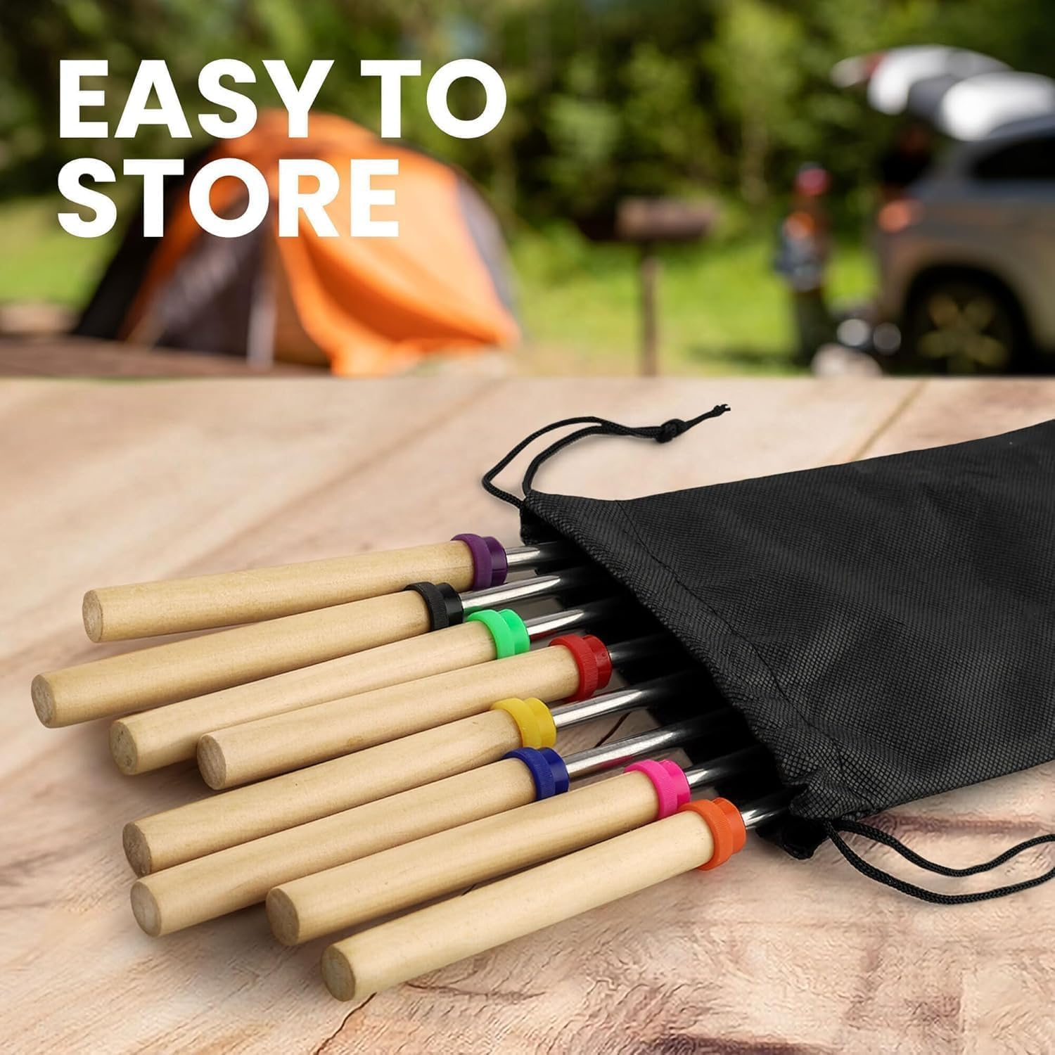 Kitchen Smores Sticks - 8 Pack, 32" Telescopic Marshmallow Roasting Sticks for Fire Pit Extra Long - Marshmallow Sticks for Fire Pit - Smores Skewers - Marshmallow Roasting Skewers image number 1