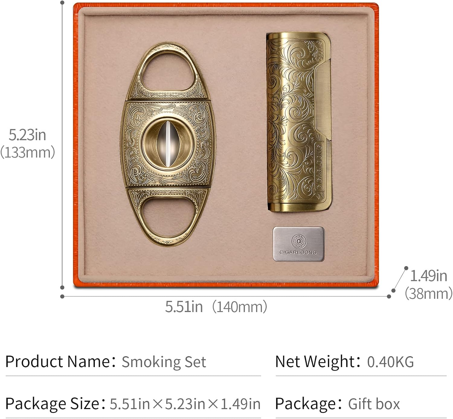 CIGARLOONG Cigar Cutter and Lighter Set Double Sharp Blade V-Cut Windfroop Torch Lighter Portable Cigar Set with Gift Box(Silver) image number 1