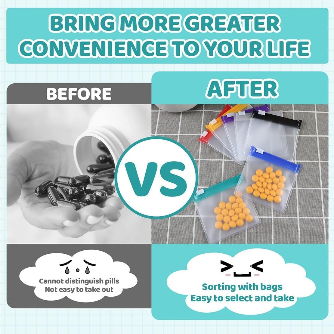 35Pcs Pill Pouch Bags Zippered, Reusable Translucent Medicine Pill Organizer Vitamin Organizer Set, Portable Pill Baggies Small Zippered Pouches for Travel Office School (7 Colors) image number 6