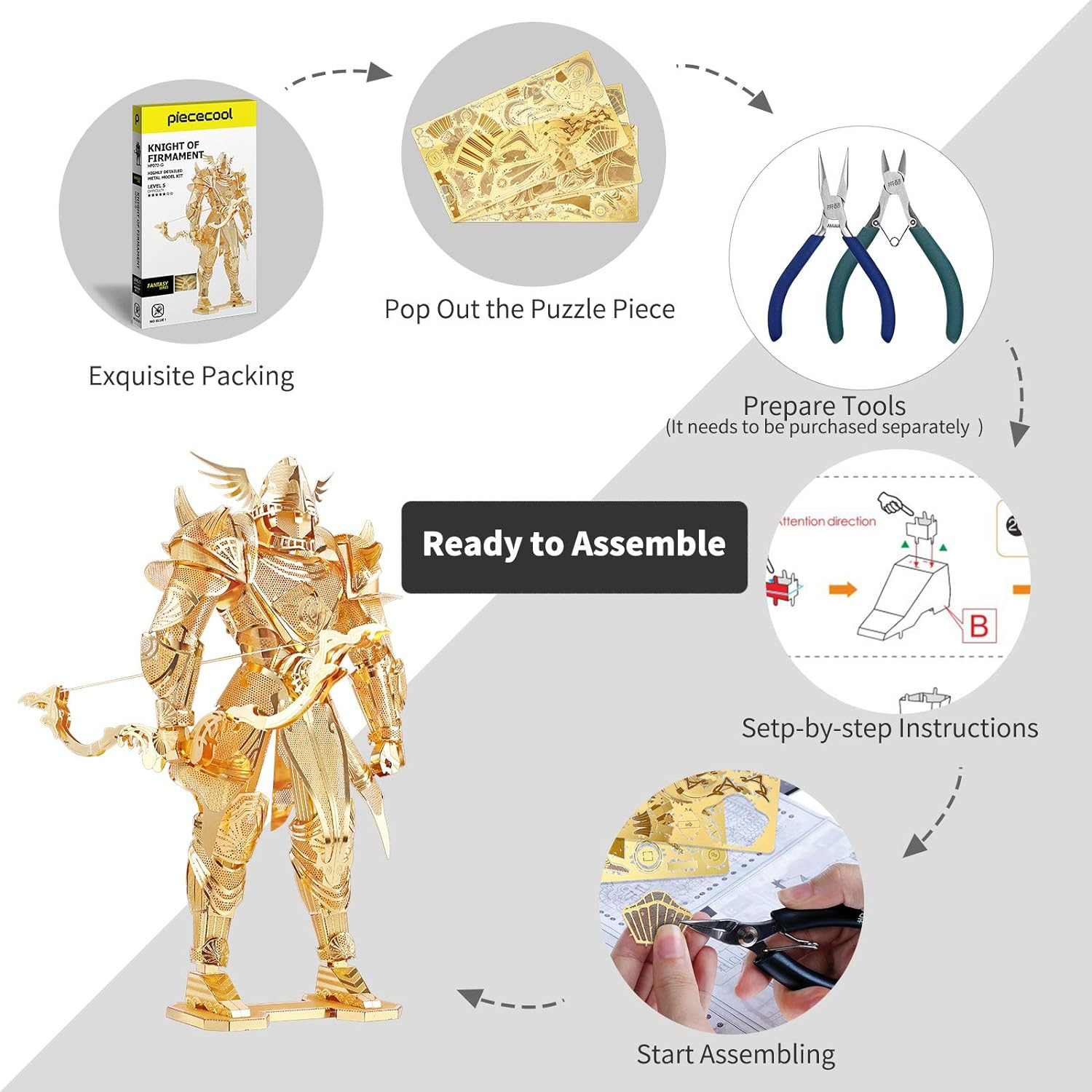 Piececool 3D Gundam Model Kits-Knight of Firmament, 3D Metal Puzzle DIY Craft Kit for Adults Stress Relief, Great Birthday Gifts for Teen Boys, 134 Pcs