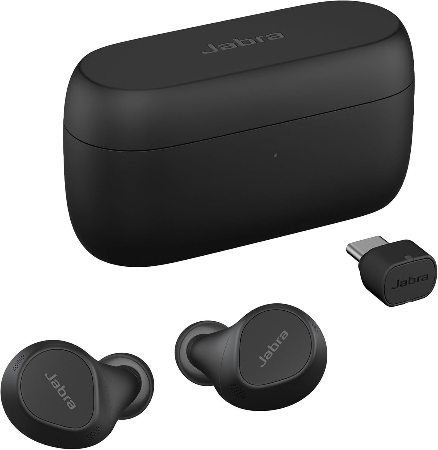 Jabra Evolve2 Buds True Wireless Bluetooth with Active Noise Cancelling (ANC), Jabra Multisensor Voice Technology and Wireless Charging Pad - Certified for Online Meeting Apps - Black image number 1