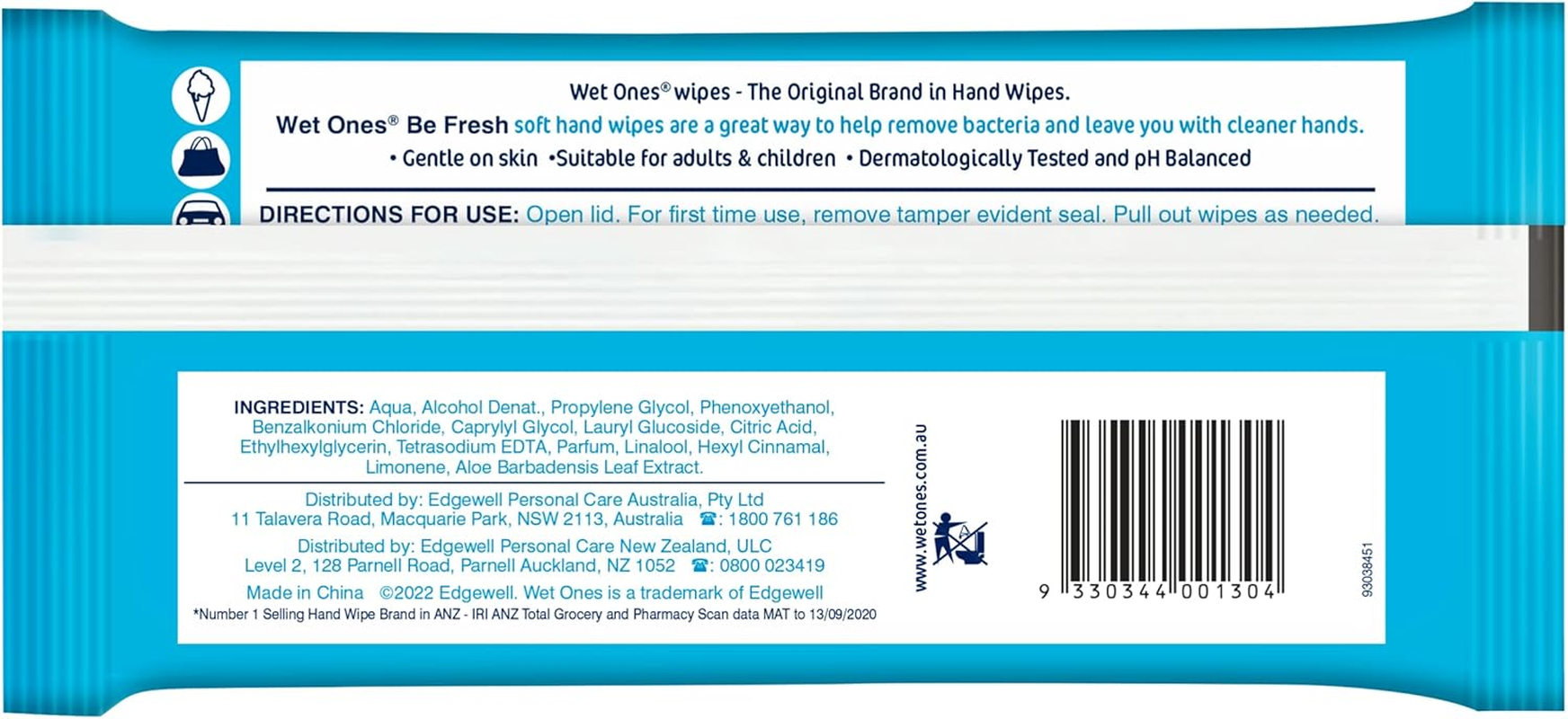 Wet Ones Be Fresh Antibacterial Hand & Body Wipes, Value Pack, 40 Wipes, Gentle on Skin, Dermatologically Tested, Fresh Scent (Pack of 3)