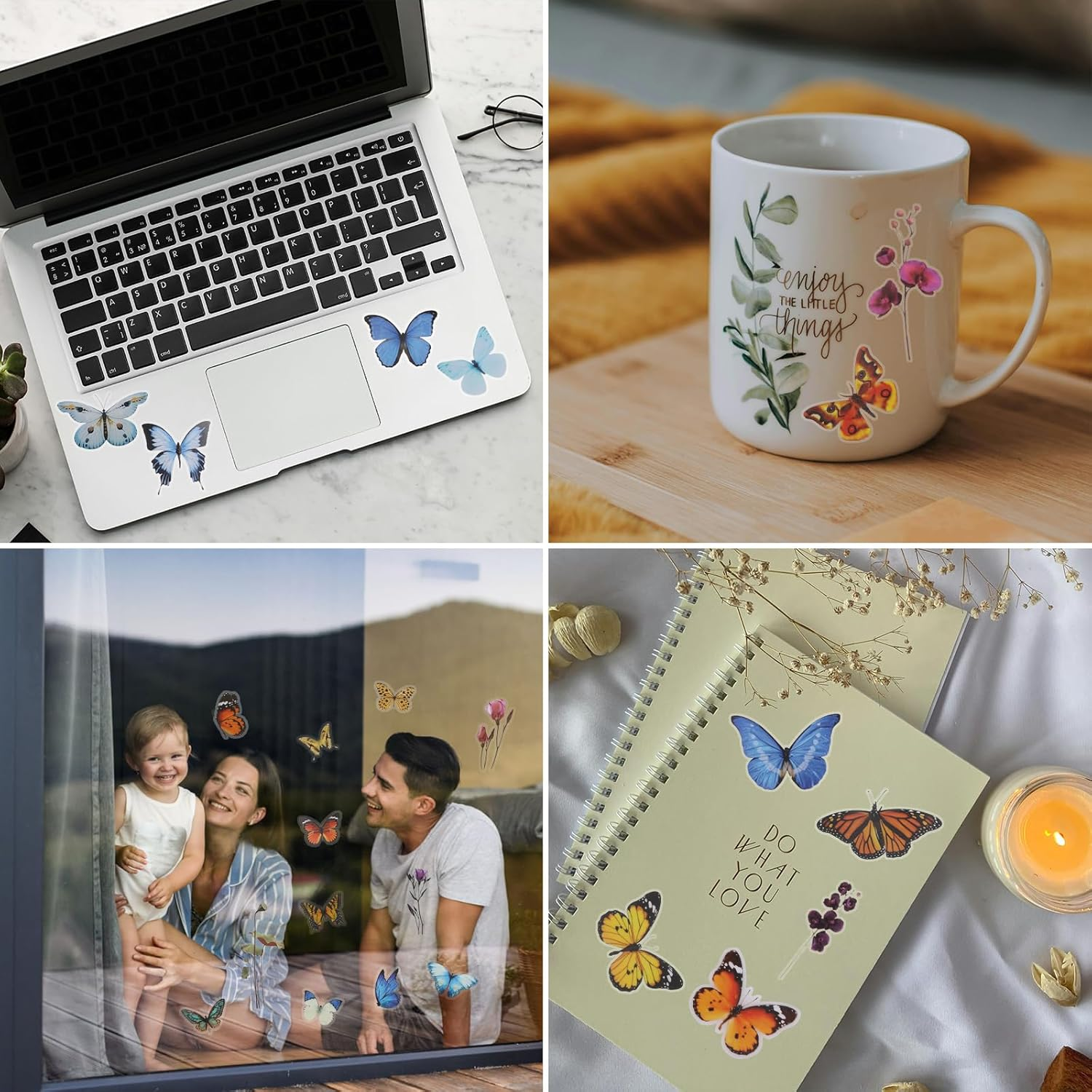 120PCS Aesthetic Scrapbooking Stickers Set, 60 Pcs Butterfly Stickers and 60PCS Flower Stickers for Journal, Laptop, Window, Letters, Card Making, DIY, Wall.