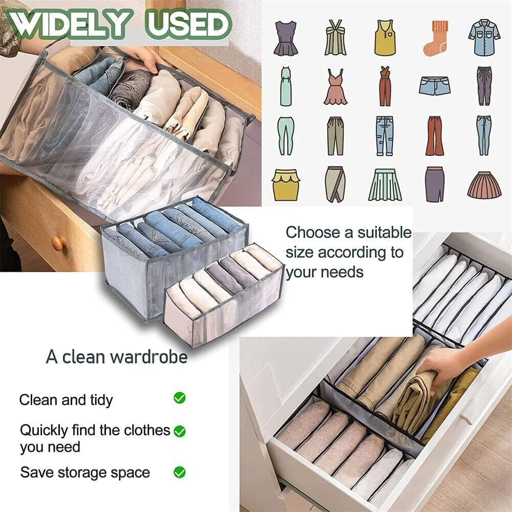 LEDON Wardrobe Clothes Organiser 7 Grids, White/Grey Foldable Clothes Storage Box for Home Storage & Organisation, Clothing & Closet Storage for Clothes, Jeans, Pants (Grey L 5PCS) - Grey L 1Pc image number 6