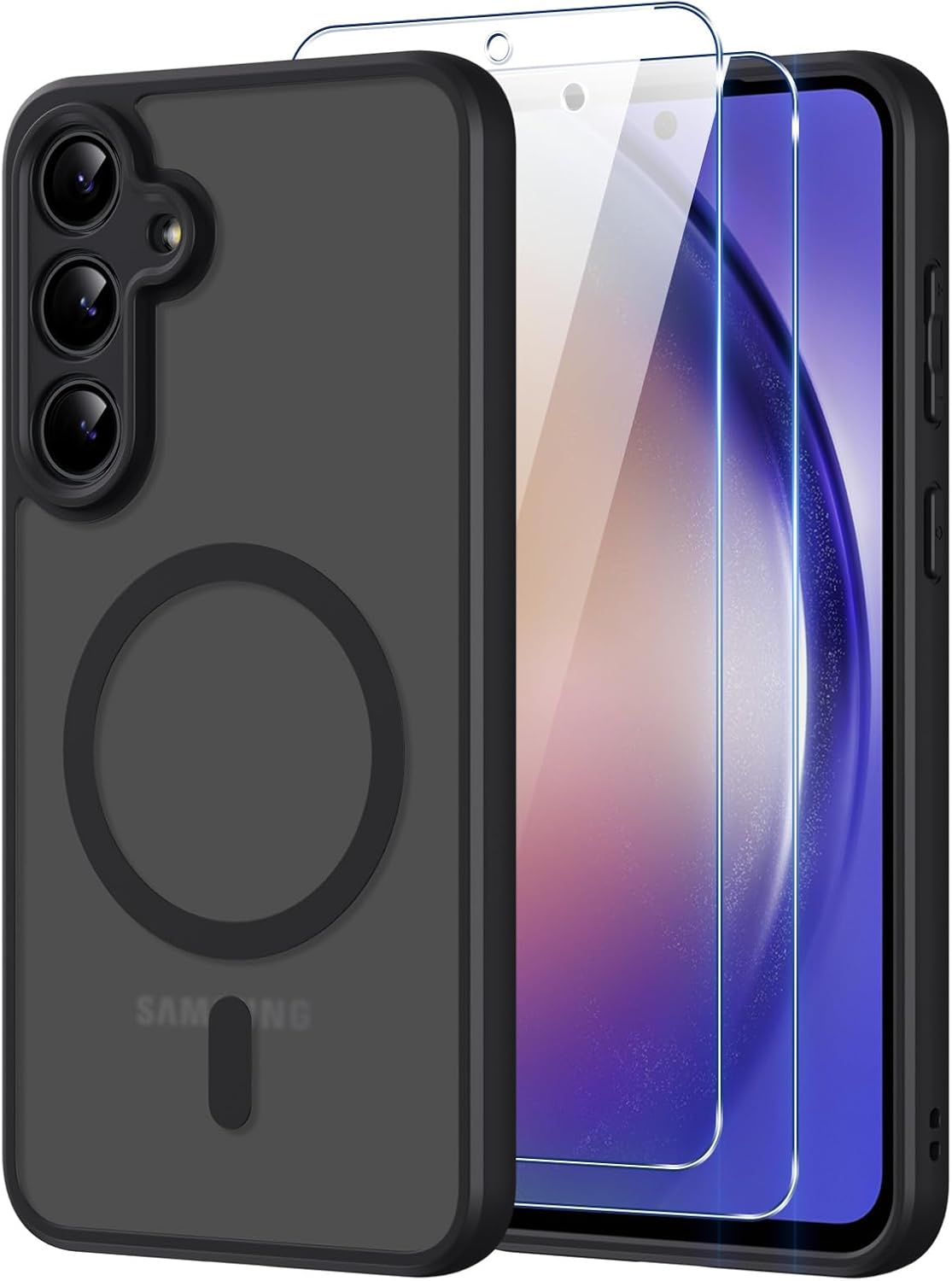 Pnakqil Magnetic for Samsung Galaxy A54 5G Case for Magsafe, Matt Translucent Mobile Phone Case for Samsung A54 with 2 Tempered Protection Glass, PC Hardness Back Scratch-Resistant Thin Matte Magnetic