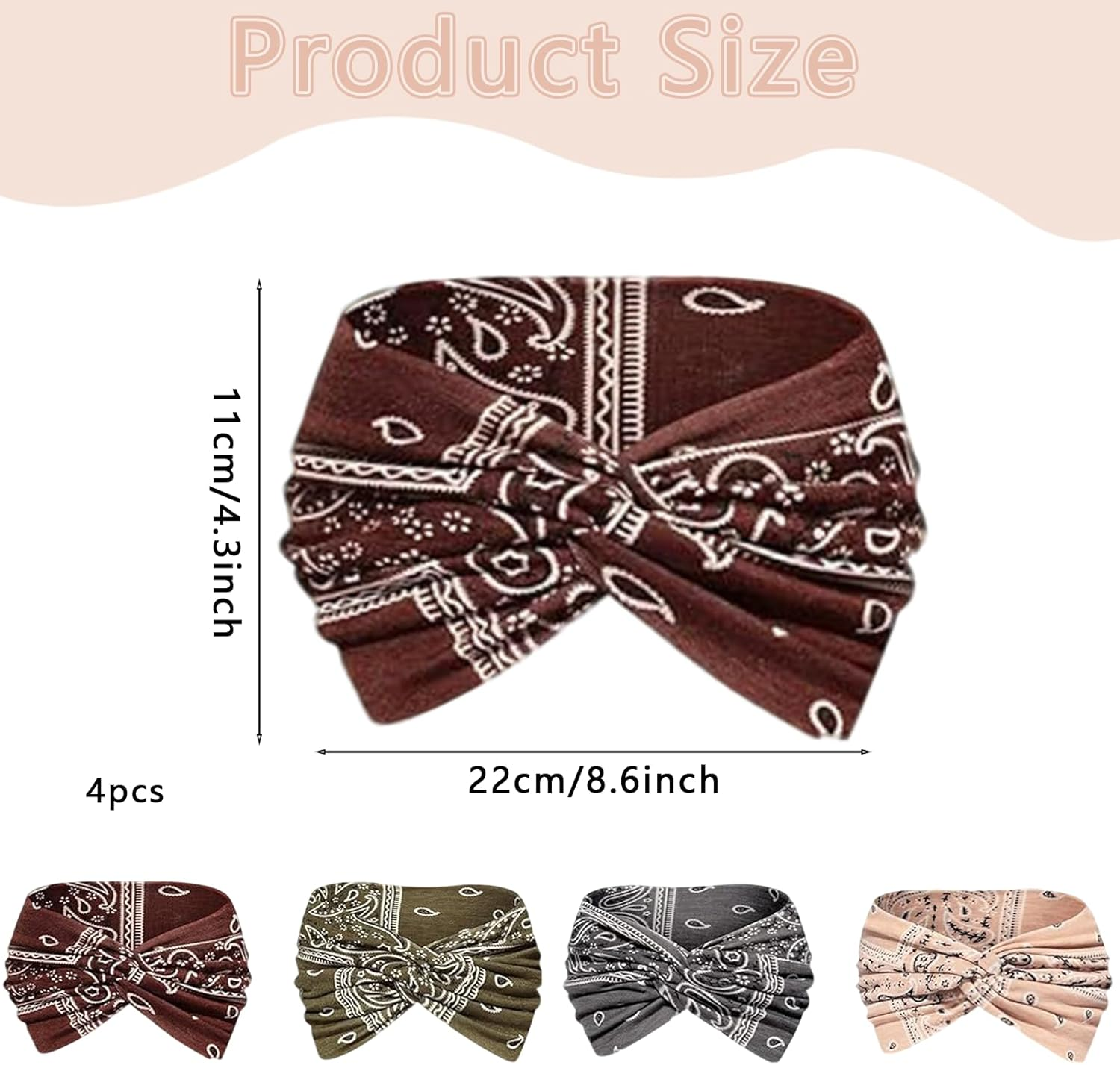 Axvxby Pack of 4 Women'S Elastic Soft Headbands, Extra Wide Hair Bands, Thin Boho Multicoloured Headband, for Yoga, Sports, Fitness image number 2