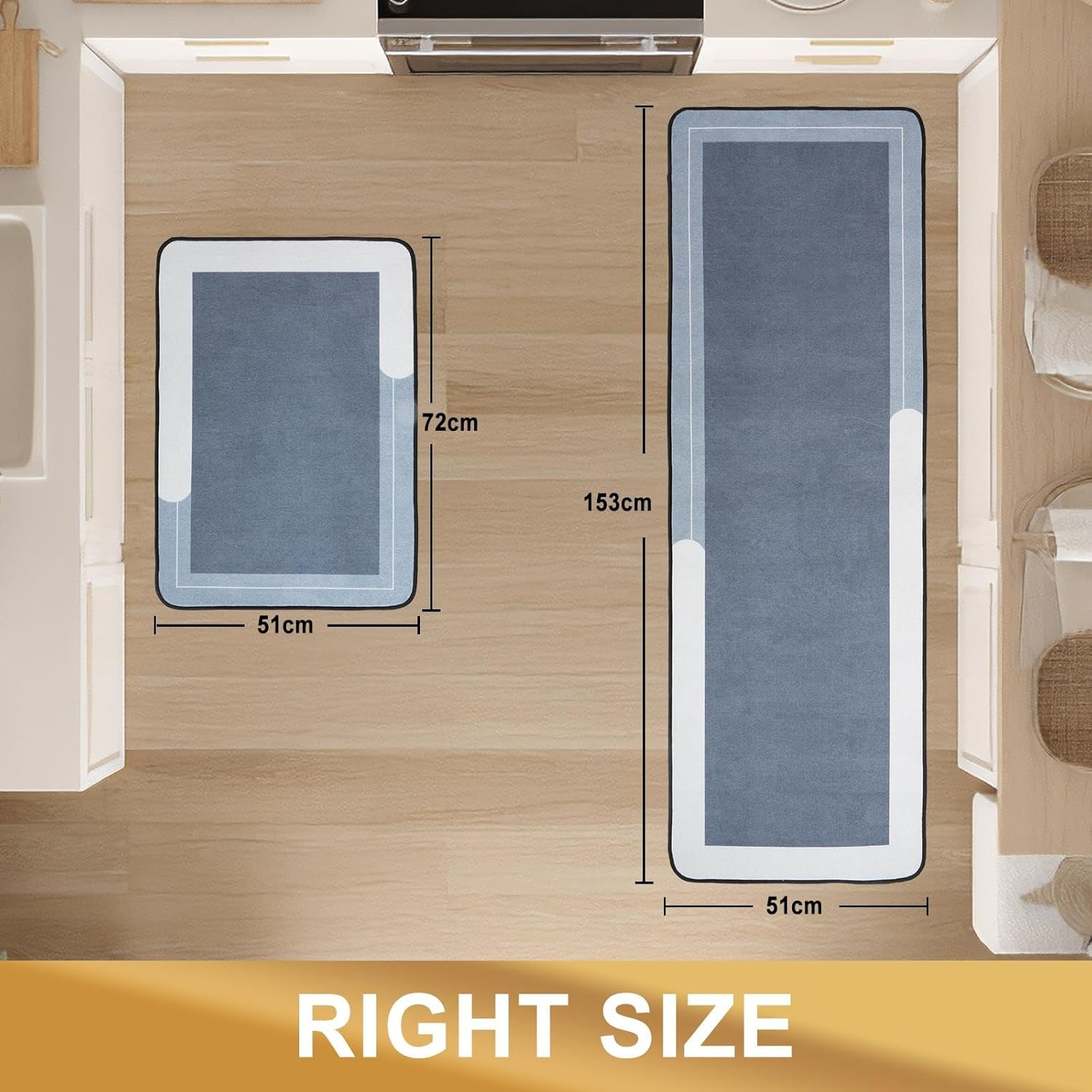KANGA ROOM Kitchen Rugs and Mats 2PCS Set, Waterproof Non Slip anti Fatigue Kitchen Mat, Cushioned Kitchen Floor Mats for Standing, Kitchen Mats Non Slip, Laundry Rugs, 51X72Cm+51X153Cm, Gray and Blue image number 5