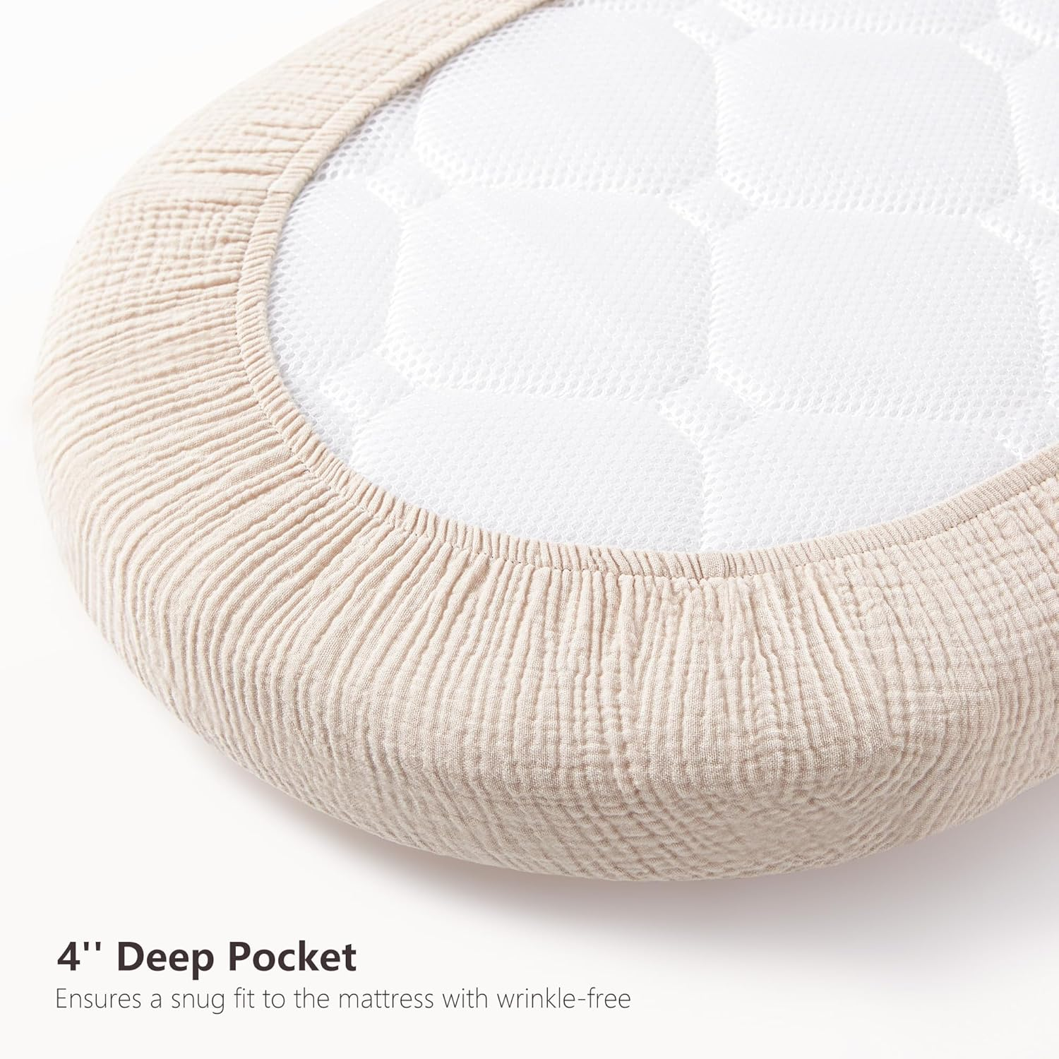 Bearmoss Muslin Bassinet Sheets 2 Pack - 100% Cotton Breathable Universal Fitted Bassinet Sheets 33&rdquo;X17&rdquo; Fit for Oval Rectangle or Hourglass Bassinet Mattress(Cream Star) image number 2