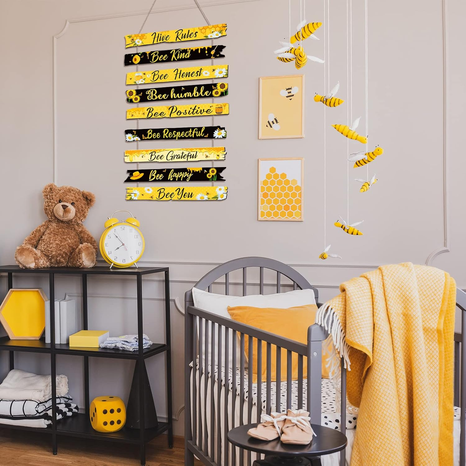 Jetec Bee Hive Rules Sign Wooden Plaque Spring Wall Bee Decor Daisy Honey Sign 11.8" X 19.7" for Home Spring Daisy Sunflower Decorations for Kitchen Living Room Office(Black, Yellow) image number 6