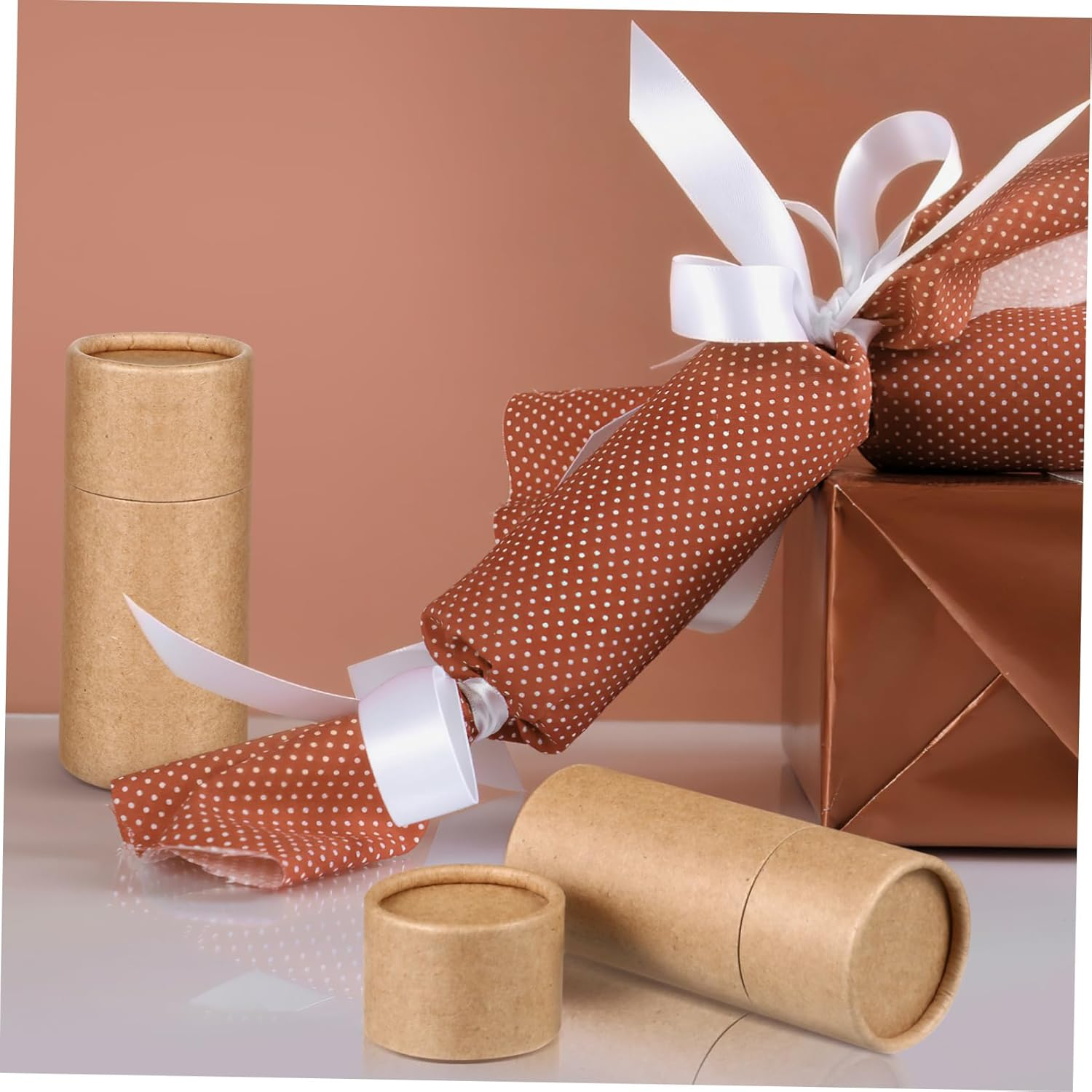 Cylinder Packing Box Essential Oil Bottles Container Brown 10Pcs Brown Paper Boxes for Essential Oils and Tea Simple Design Portable Storage Packaging image number 4