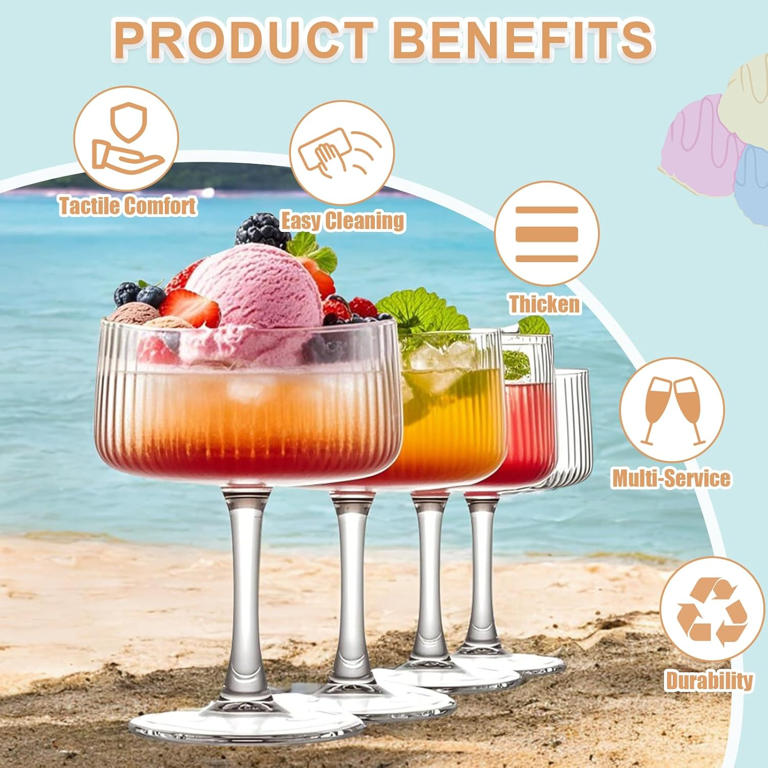 Martini Glasses, Crystal Coupe Glasses 8Oz Cocktail Glasses Set of 4, Large and Fancy Cocktail Glasses, Hand-Blown Champagne Coupe Glasses for Espresso Martini, Manhattan as Bar Glassware or Home Bar image number 4