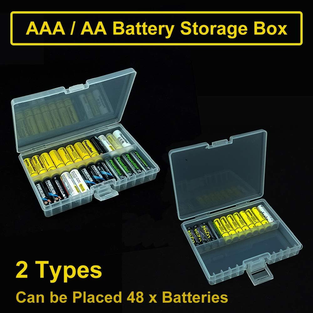Battery Organizer Holder, 1Pcs AAA Hard Plastic Batteries Storage Boxes Case 48 Cells Transparent Clear Batteries Storage for AAA AA Batteries image number 1