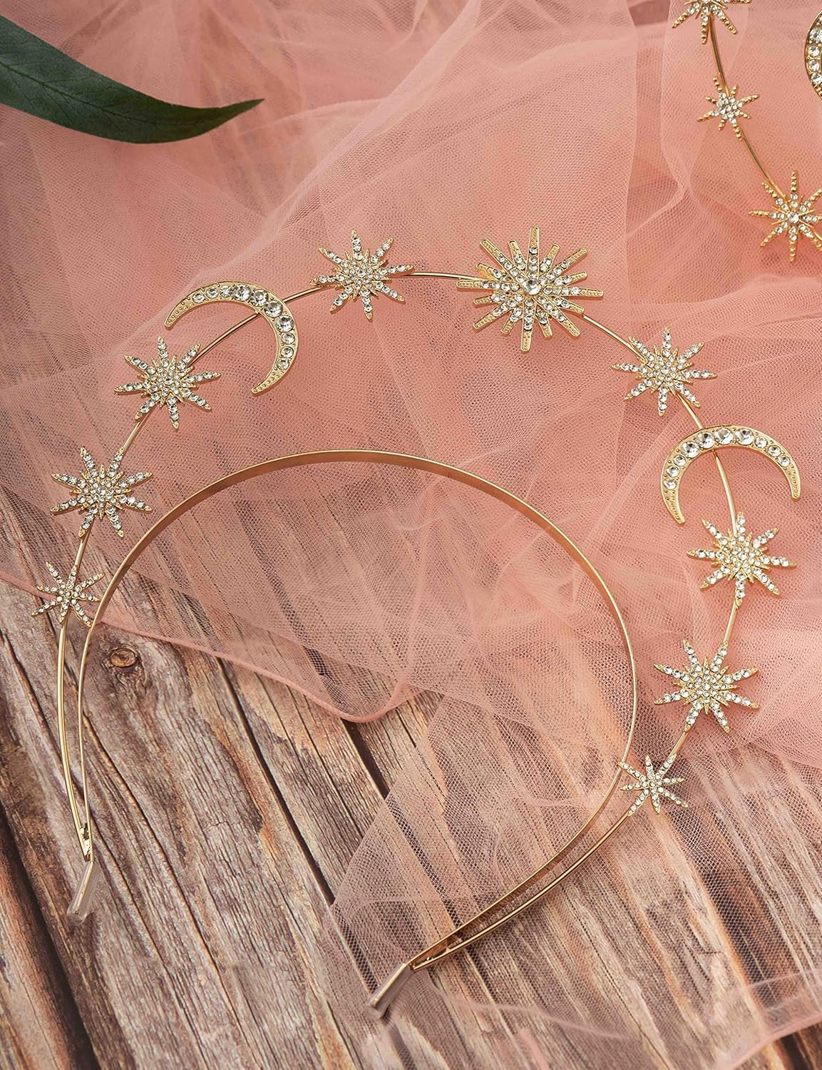 2 Pcs Crystal Halo Crown Gold&Sliver Star Baroque Headband Goddess Headpiece Bridal Wedding Tiara and Crowns Hair Accessories for Women and Girls (Gold & Sliver) image number 5