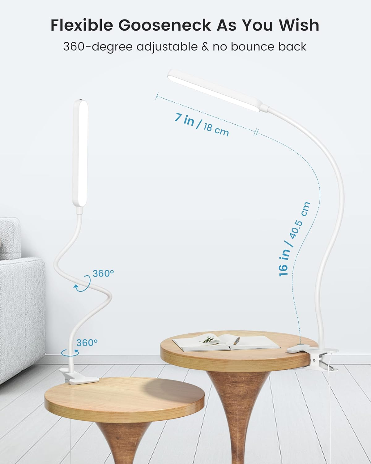 Glocusent 5W Clip on Light, 38 LED Eye Caring Book Lights for Reading at Night - 5 Color & 5 Brightness with a Remote, 30-Min Auto off Timer, Bed Headboard Clip on Lamp for Reading/Studying/Working image number 6