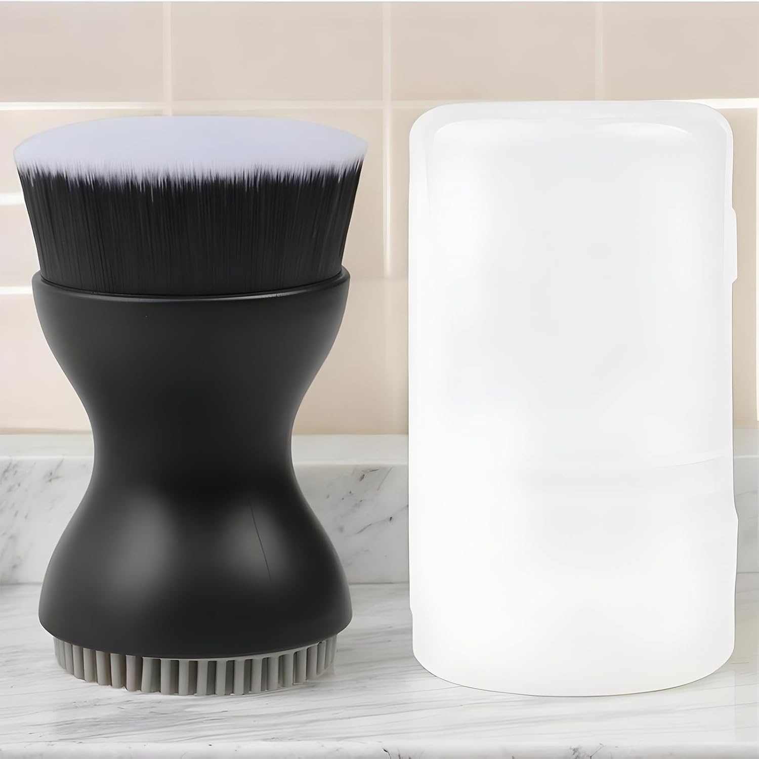 Facial Brush - Double-Ended 2.8 Inch Silicone Cleansing Tool | Face Cleanser Brush | for Home Bath Time Travel Vacation Hotel Daily Night Morning Work - Pink image number 5