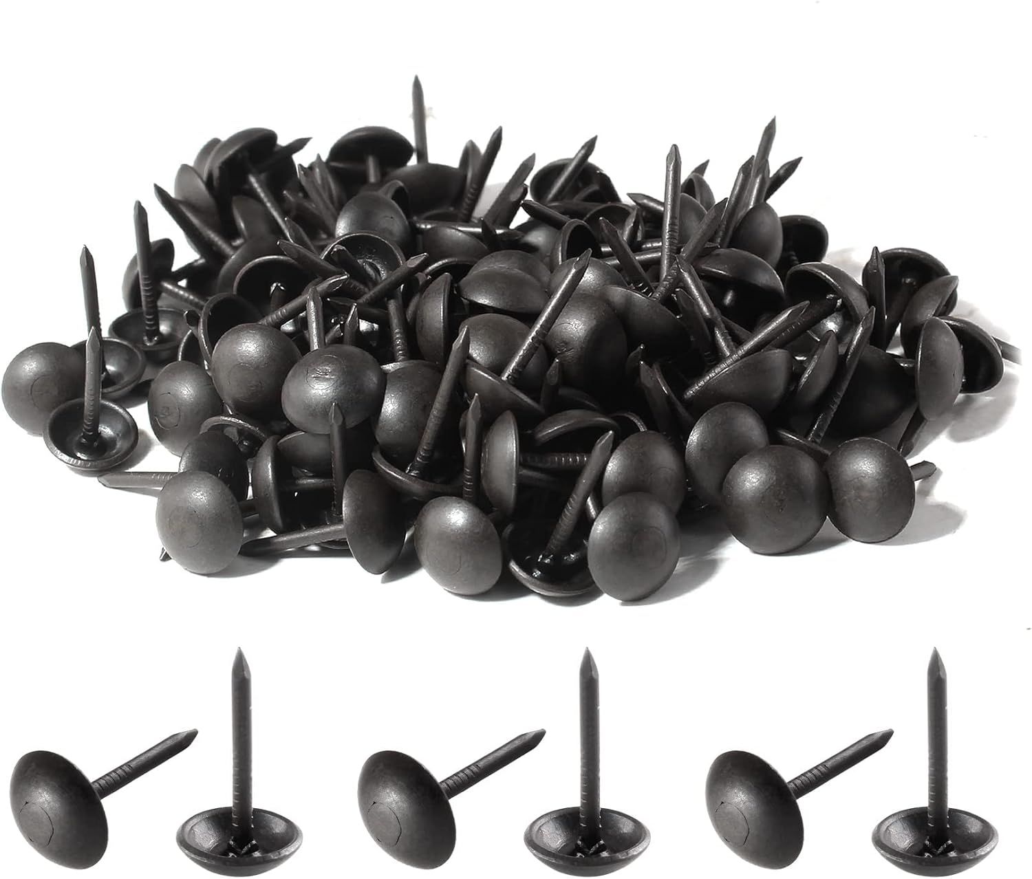 Piutouyar 200 Pcs Black Upholstery Tacks Antique Metal Thumb Tacks round Head Upholstery Pins for Upholstered Furniture Cork Board DIY Projects or Home Decor 9 X 13Mm