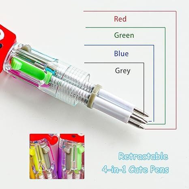 MEZOKUCEL12 PCS Multi-Colored Cute 4-In-1 Retractable Ballpoint Pens for Kids, Students, Teachers &ndash; Fun Mini Cartoon Pens for Classroom, School, Home, Birthday Party Favors & Gifts (12)