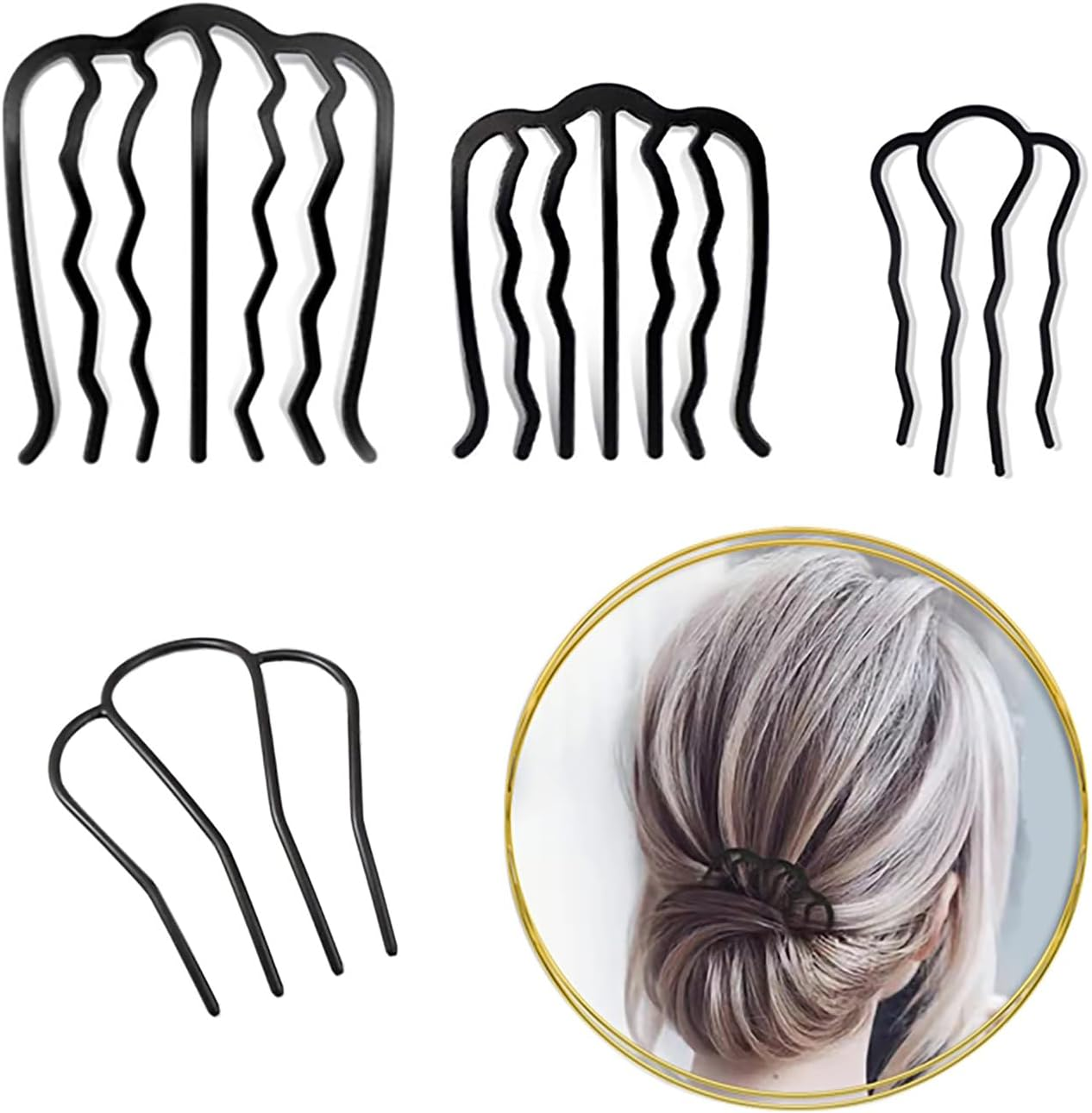 WEIPUER Pack of 4 Hair Fork Clip Vintage Hair Side Combs U Shape Teeth Alloy Colour Hairpin Stick Women Hair Styling Tool Accessories image number 5
