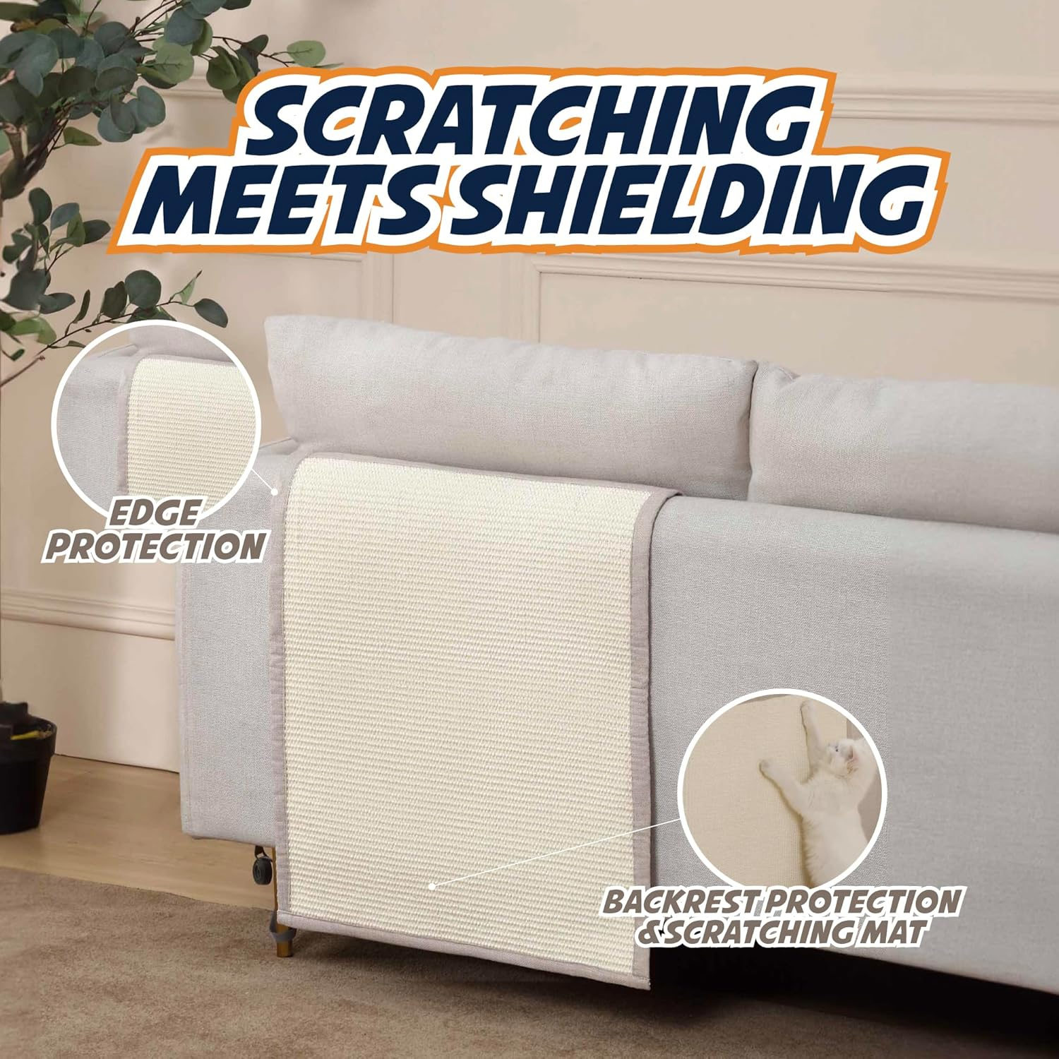 Panther Armor Sisal Furniture Defender, Cat Scratcher for Couch [Beige-Back Rest] Protect Sofa from Cats Scratching, Sofa Scratcher, Couch Scratching Post image number 4