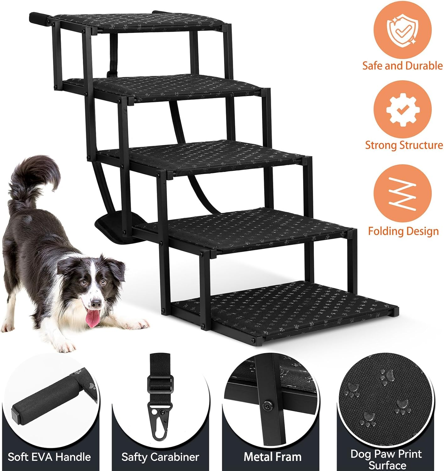 Dog Stairs for Car - Foldable Dog Ramps for Large Dogs with Non Slip Surface, Portable Dog Steps for Cars and SUV, Truck, Support up to 200 Lbs image number 2