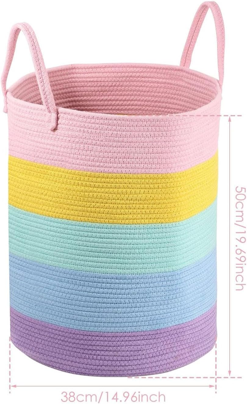 Limcryspp Cotton Rope Woven Laundry Basket - Large-Capacity Clothing and Toy Storage Basket | Room Organization Basket, Suitable for Storing Pillows and Blankets in the Living Room image number 4