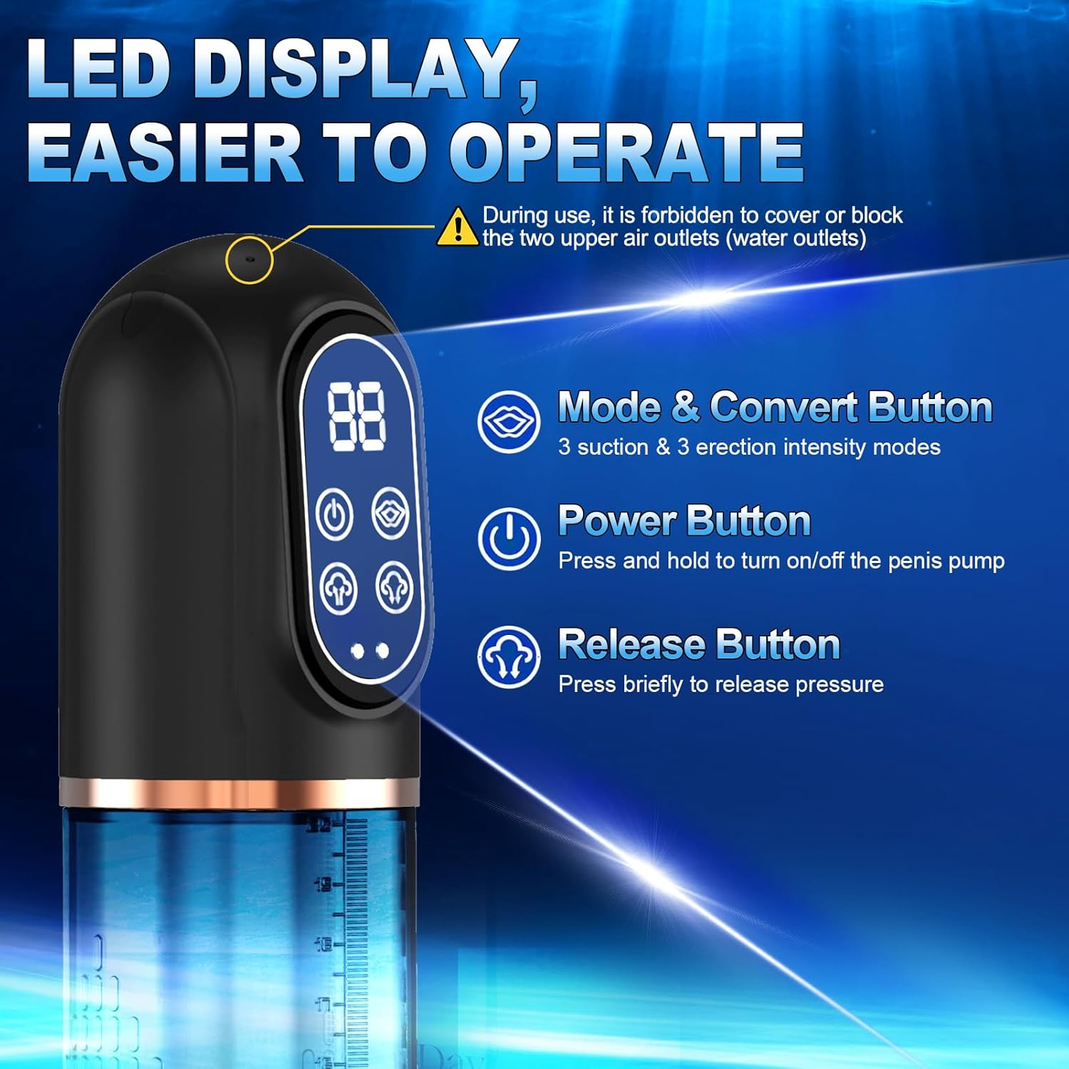 Electric Penis Pump Male Masturbators, Air Water Pump with 4 Pressure & 3 Training Modes, 3 in 1 Waterproof Automatic Vacuum Penis Enlarger, with 6 Penis Rings, Sex Toys for Men Shower, Bathtub & Pool image number 4