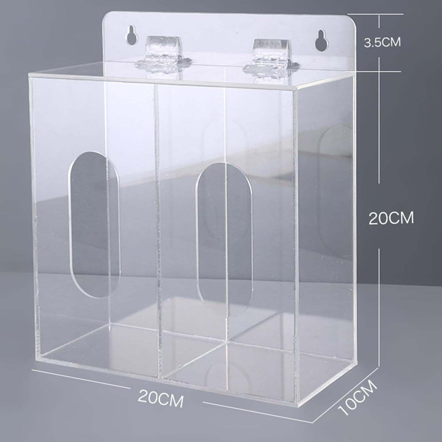 Acrylic Gloves Dispenser Holder Clear Storage Container with Lid Wall Mount Box for Shoe Cover Beard Covers Gloves Lab, 2 Grids image number 3