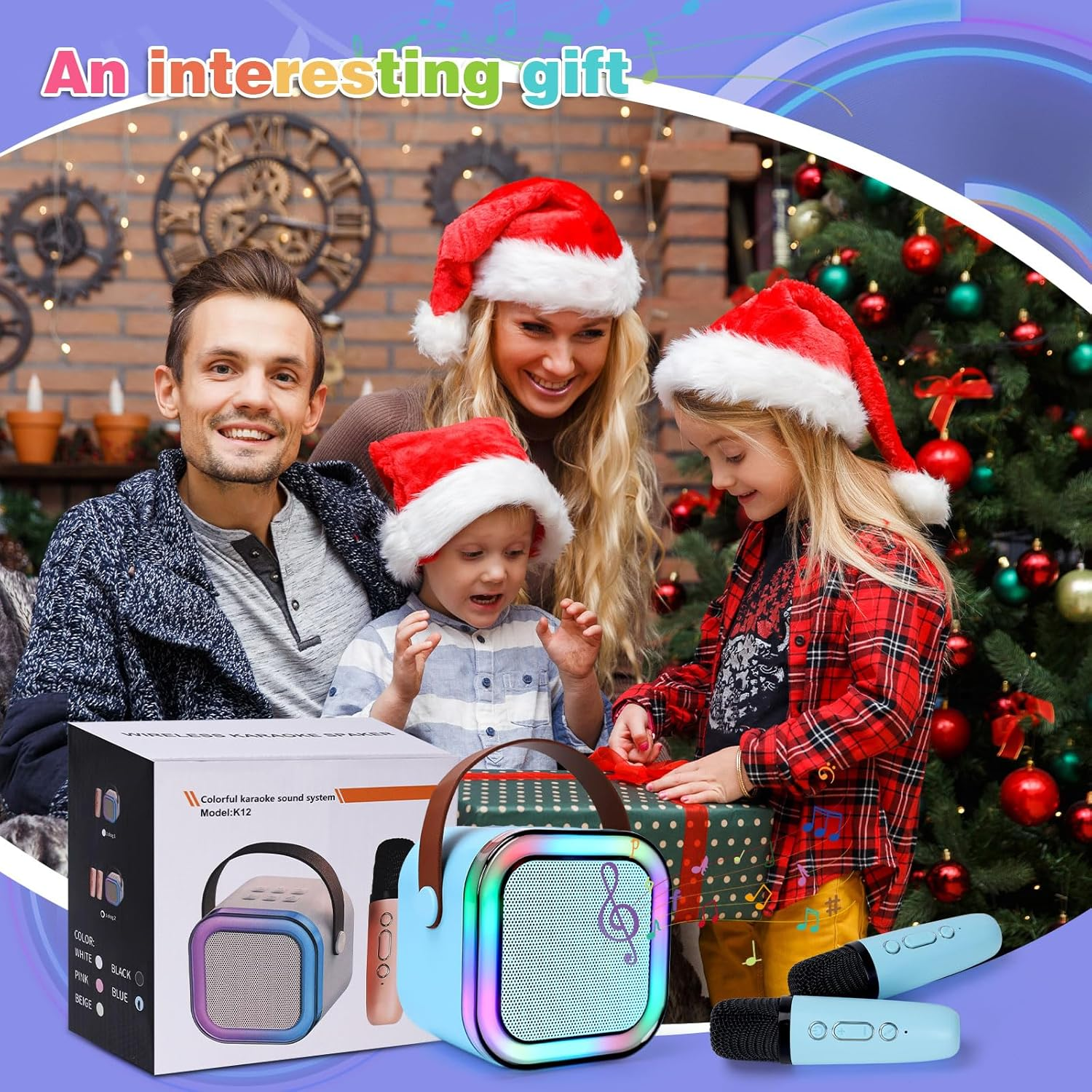 Karaoke Microphone for Kids with Bluetooth Speaker for Kids Toys for Boys and Girls 3-12 Years Old, 5-8 Years Old Boys Gifts (Blue 2 Mic) image number 6