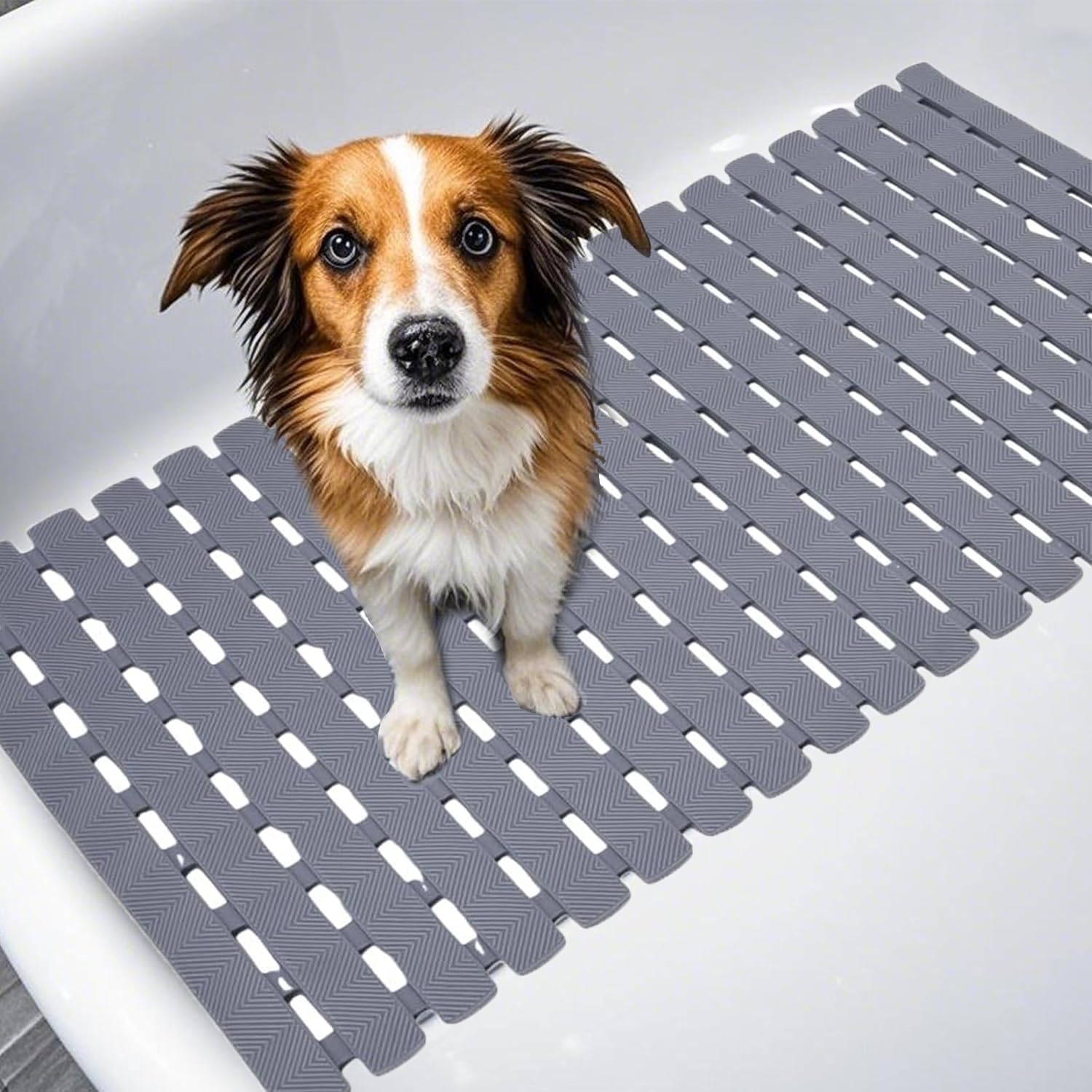 Mumoo Bear Non Slip Shower Pad, Bath Tub Shower Mat, Pet Dog Bathing Non-Slip Mat, Dog Bath Mat, Quick Drain Bathtub Mat with Suction Cups & Drain Holes for Bathroom, 27.1X15.7 Inch Grey image number 2